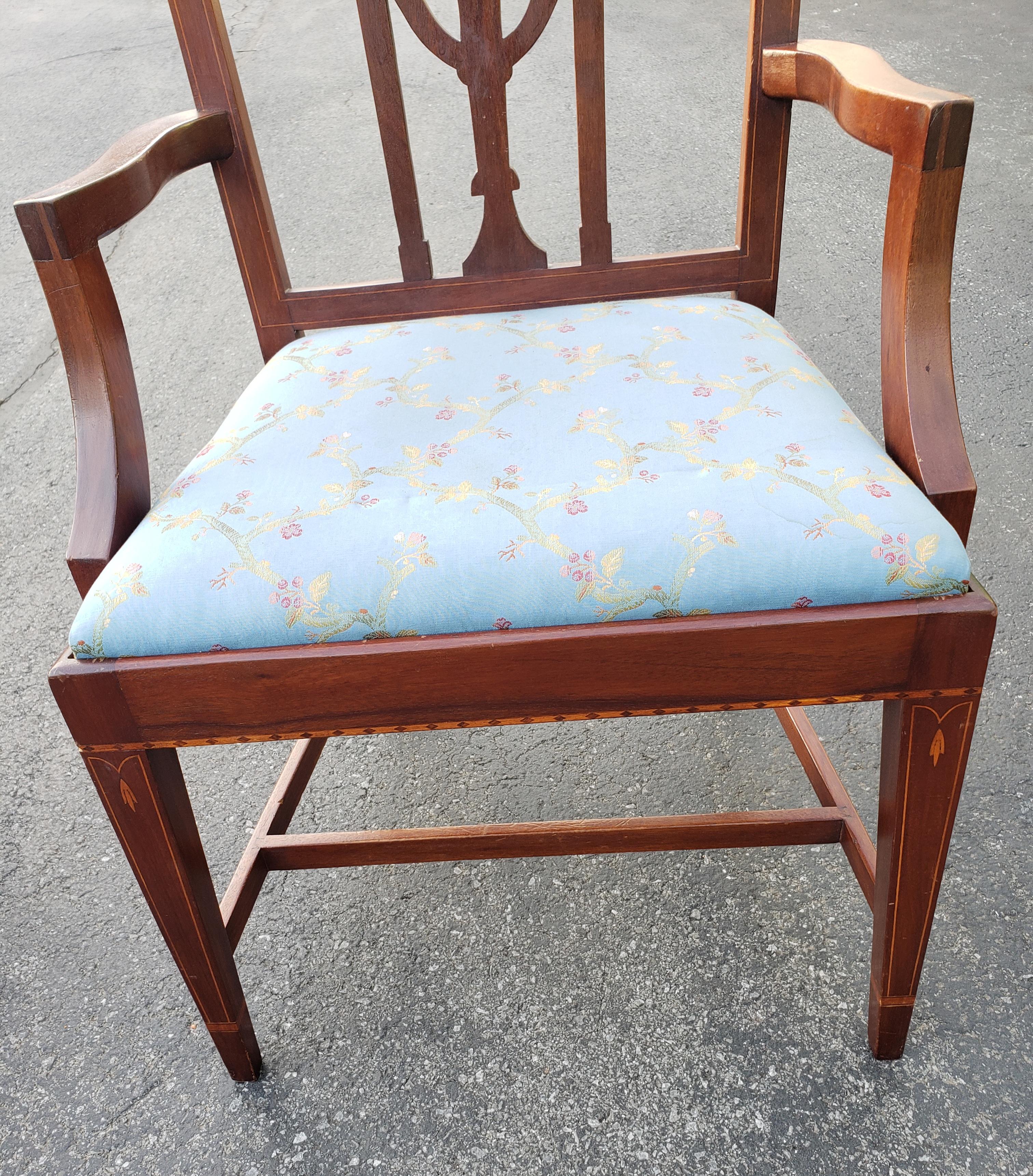 Upholstery Copenhaver's Furniture Chippendale Mahogany Satinwood Inlays Ornate Armchair