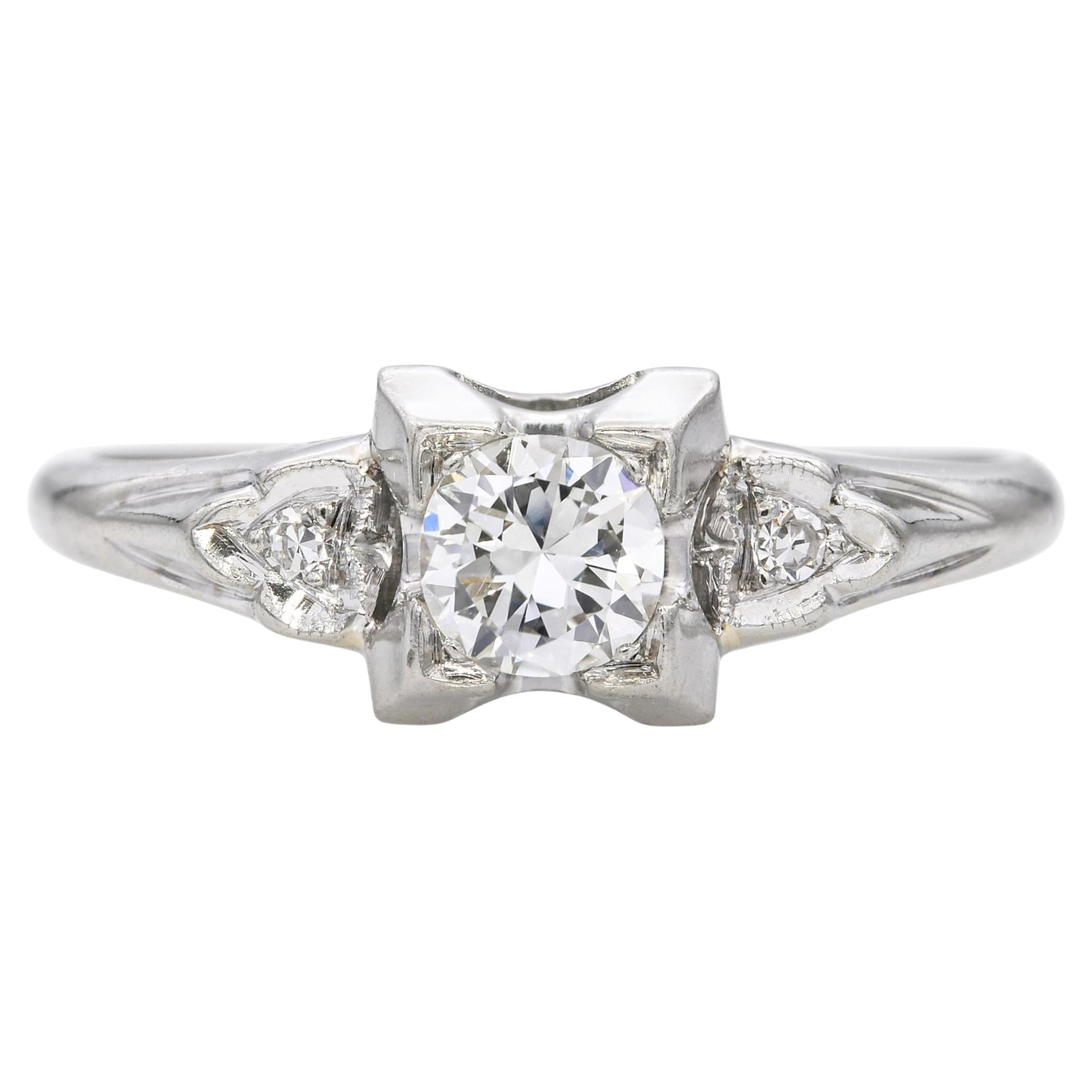 Vintage Coplay 18k White Gold 0.25tcw I Vs2 Diamond Engagement Ring