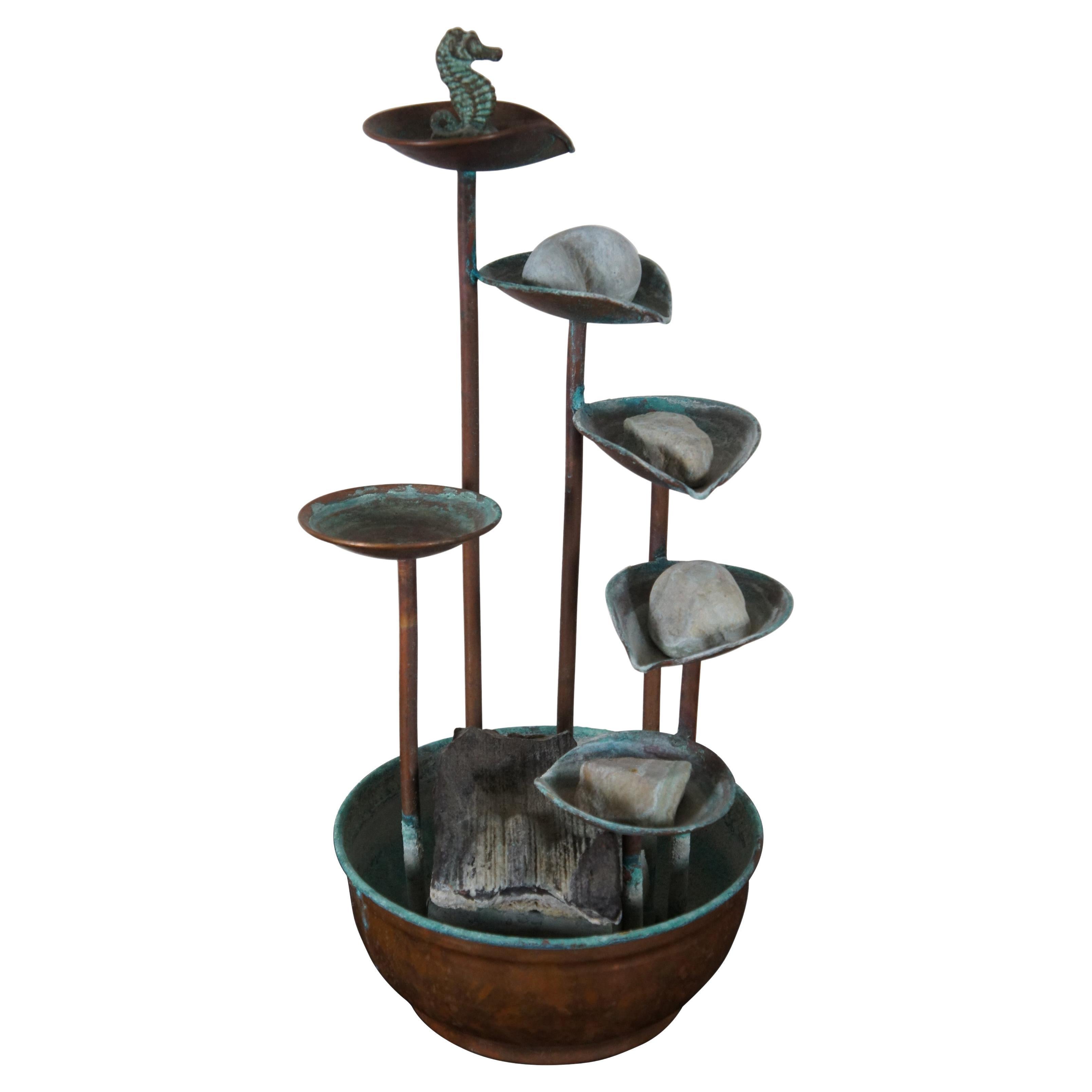 Vintage six tier copper waterfall fountain or water feature with sea horse topper. Pump works.
    