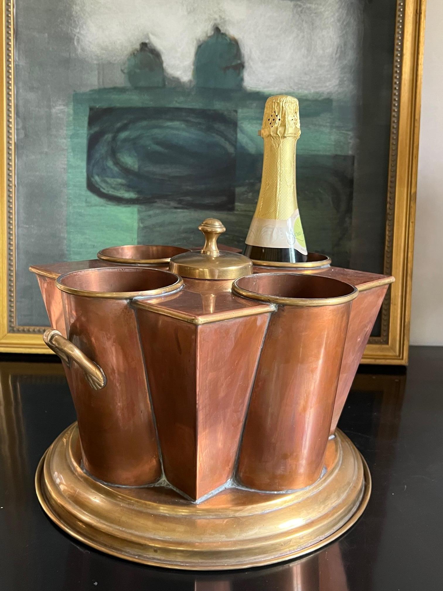 Art Deco Vintage Copper and Brass Four Bottle Wine Cooler