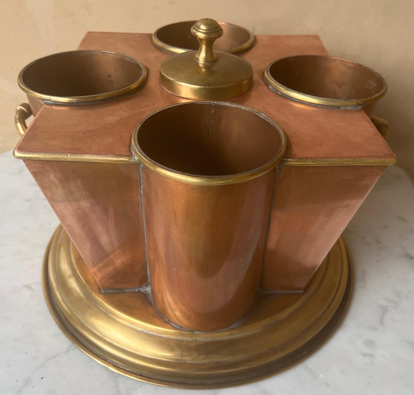 Anodized Vintage Copper and Brass Four Bottle Wine Cooler