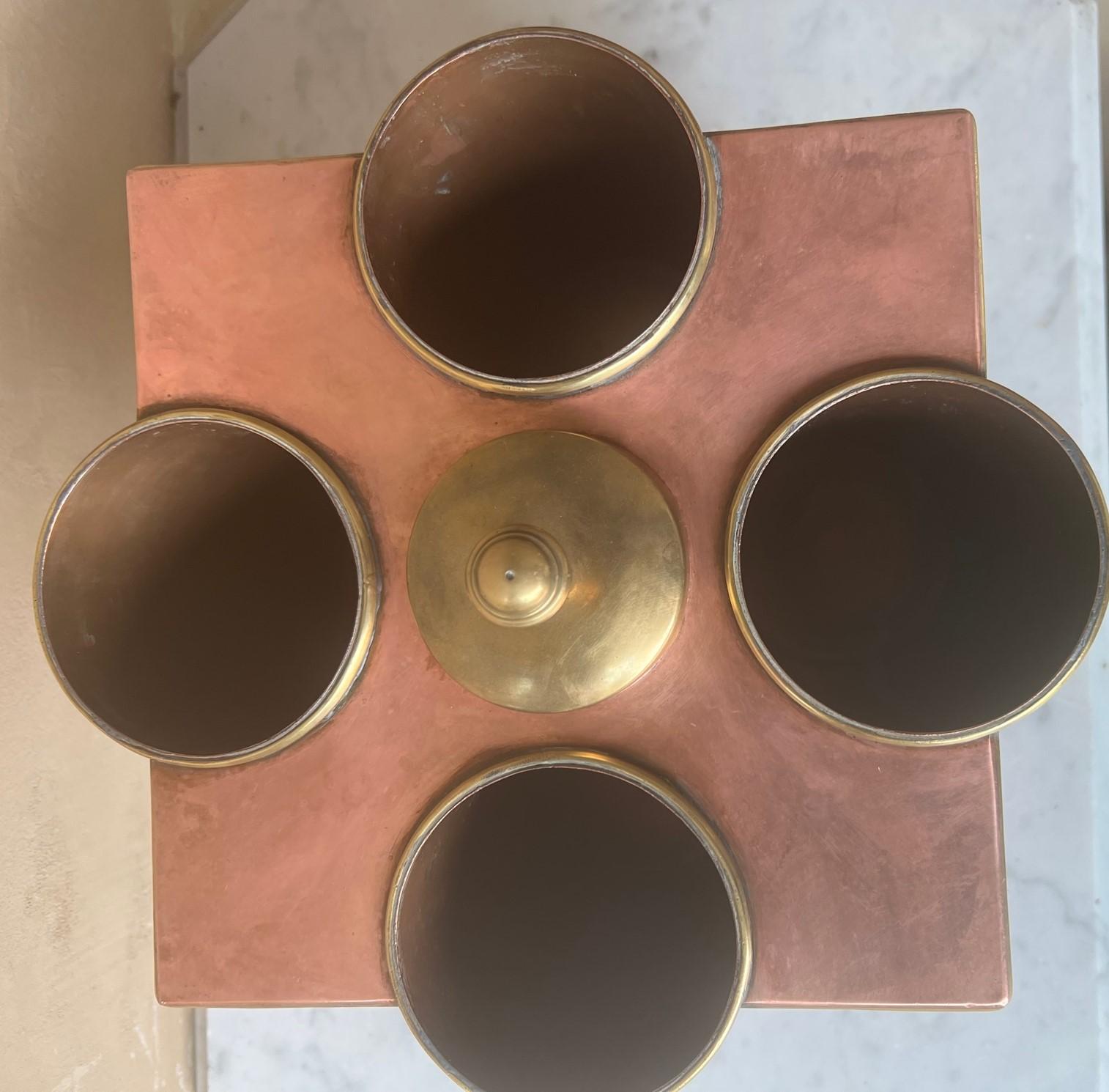 Vintage Copper and Brass Four Bottle Wine Cooler In Good Condition In Ross, CA