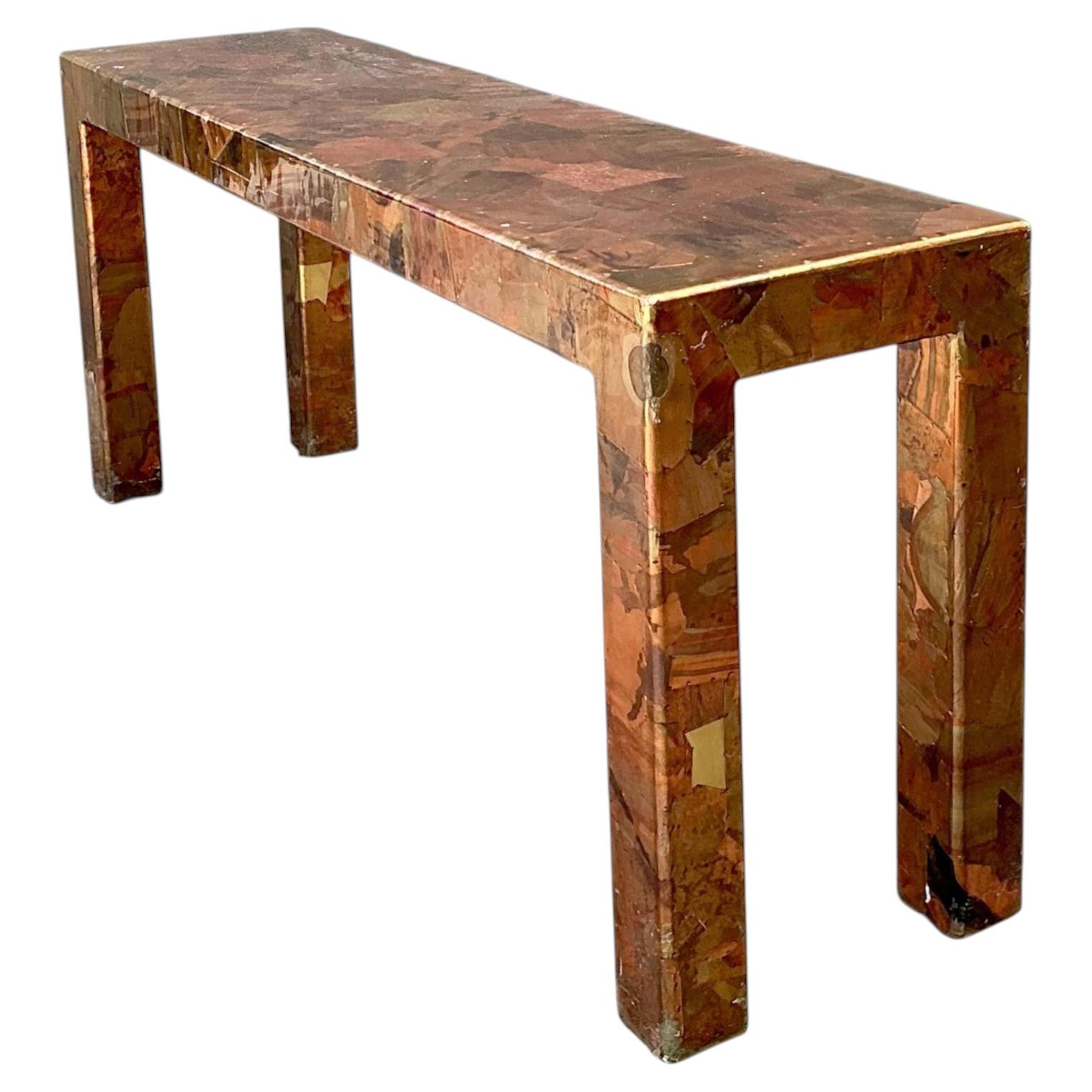 Vintage Copper and Brass Patchwork Console Table