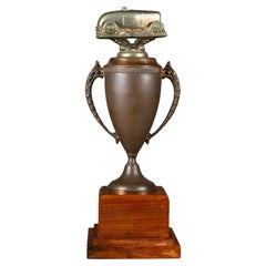 Vintage Copper and Brass Plated Racing Car Urn Trophy c.1940-1970