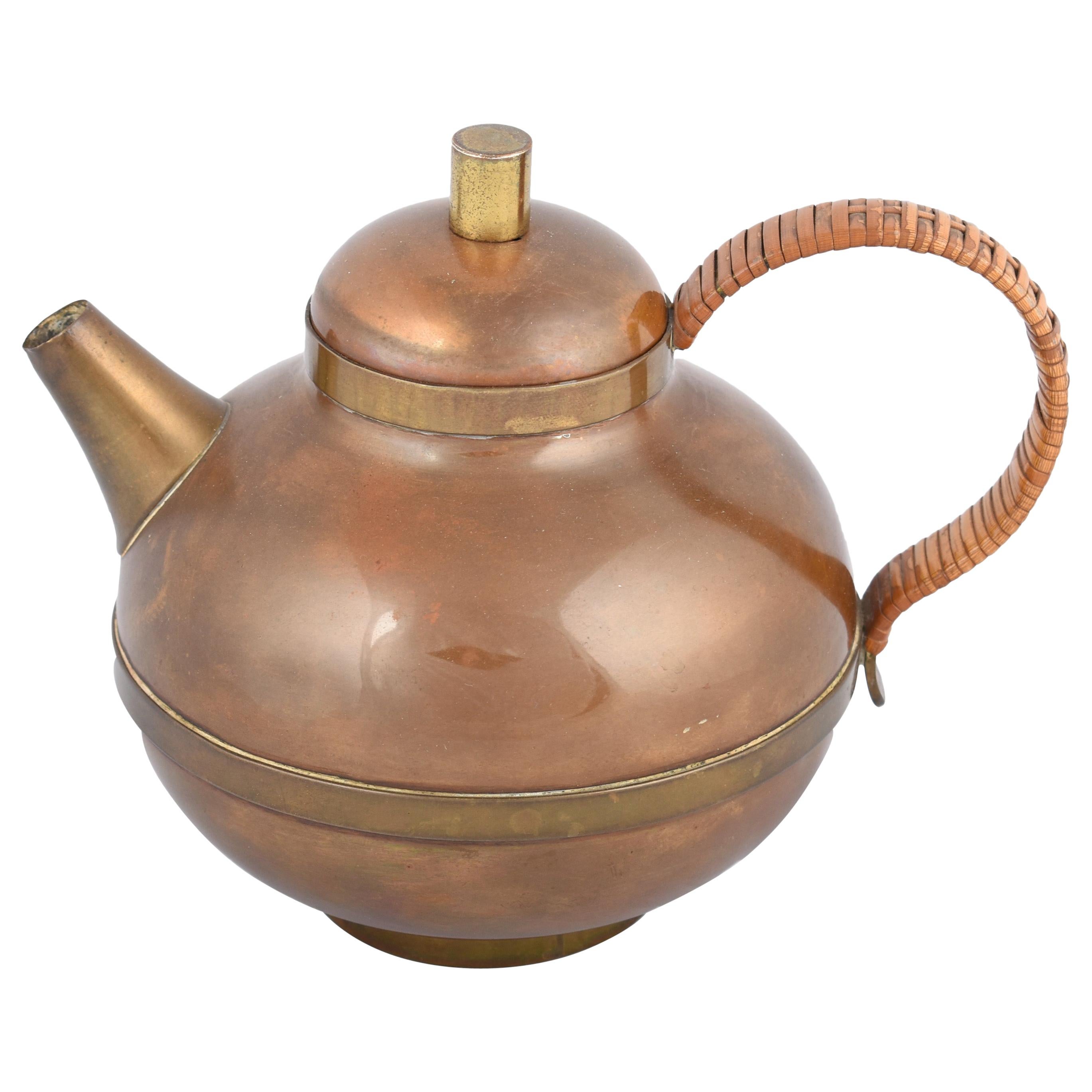 Vintage Copper and Brass Small Teapot by Harald Buchrucker, Germany, 1960s