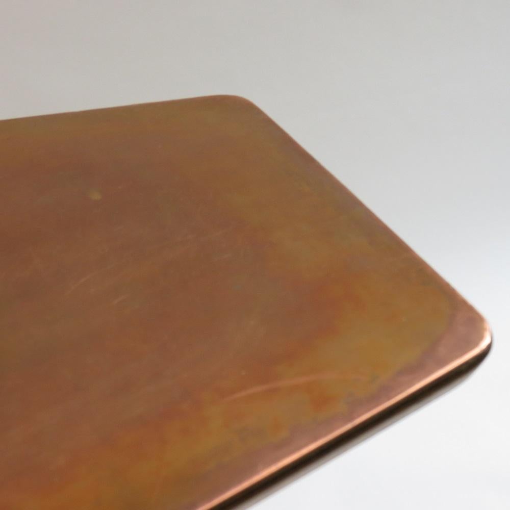 Hand-Crafted Vintage Copper and Oak Hexagonal Side Table, 1950s For Sale