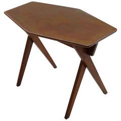 Retro Copper and Oak Hexagonal Side Table, 1950s