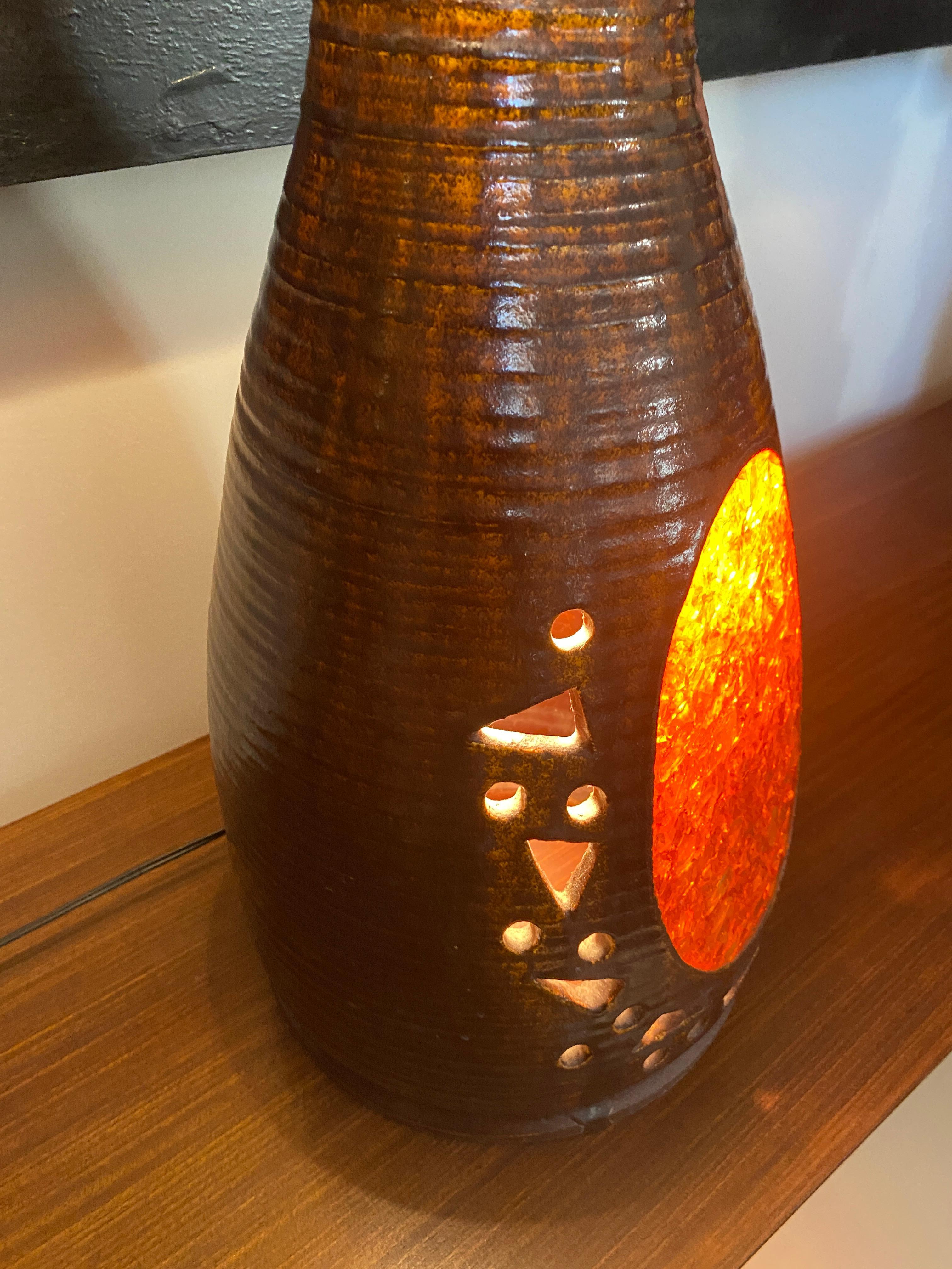 Late 20th Century Vintage Copper and Resin Ceramic Lamp 1970