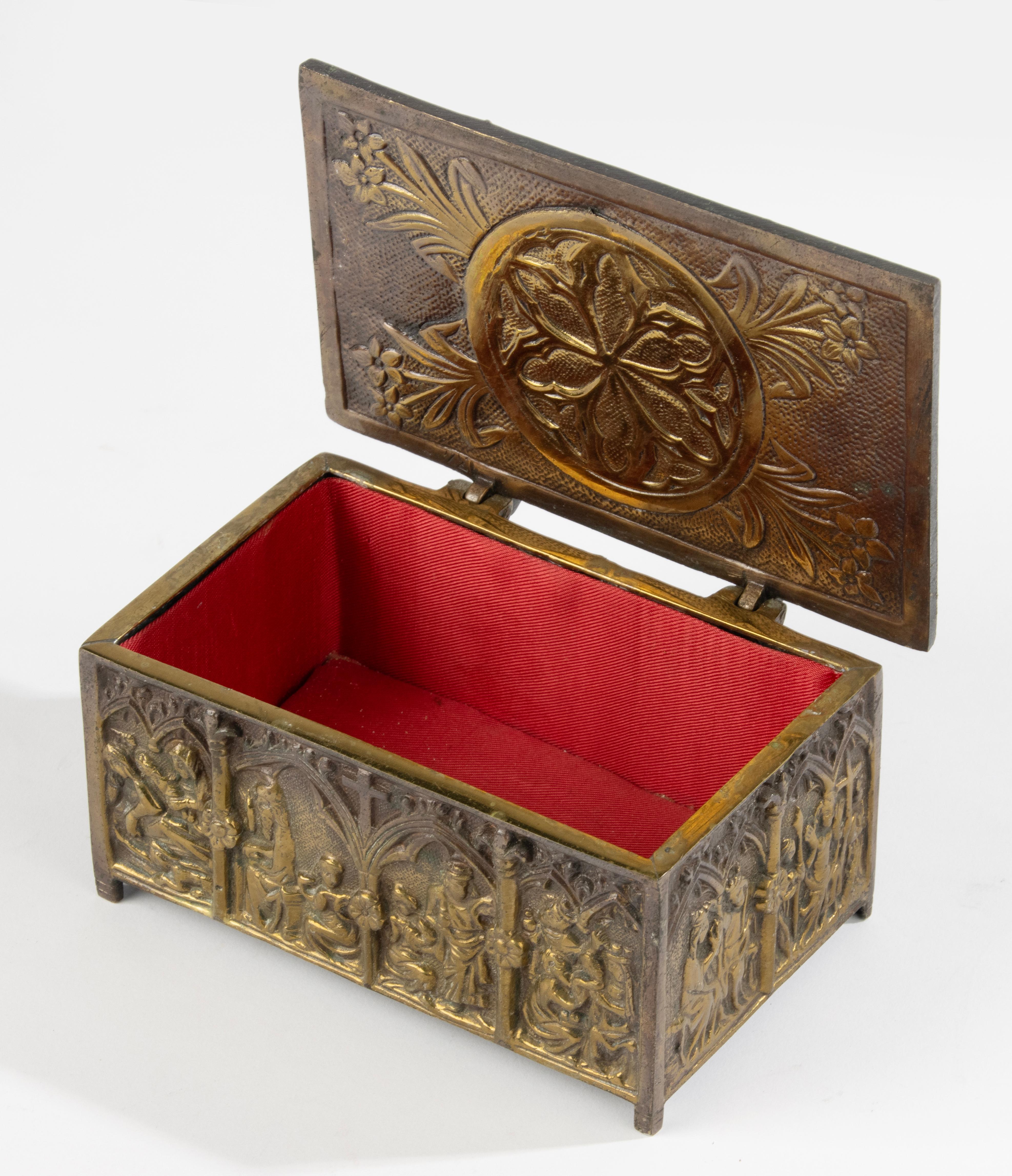 French Early 20th Century Brass Box - Gothic Style  For Sale