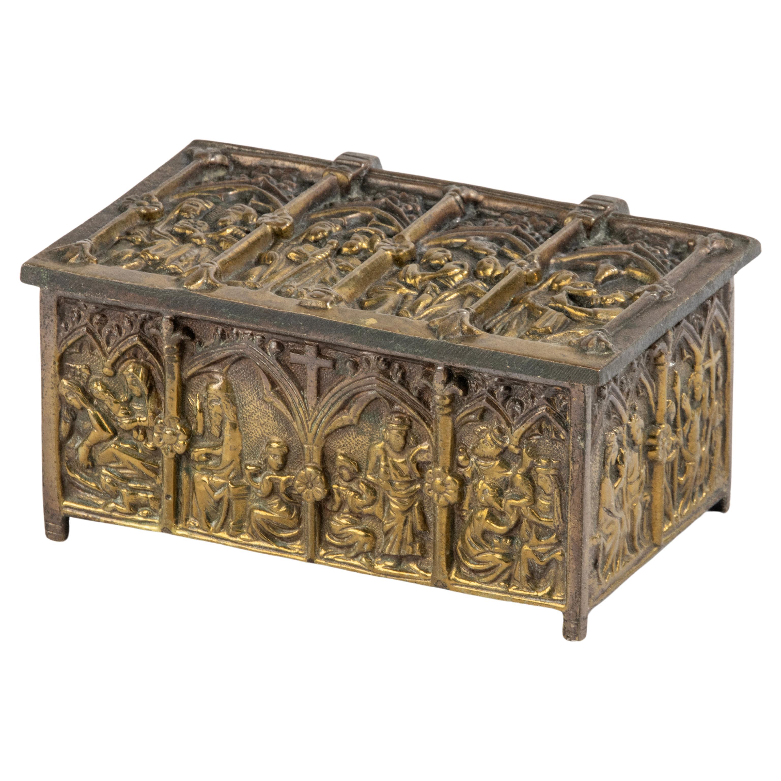 Early 20th Century Brass Box - Gothic Style  For Sale