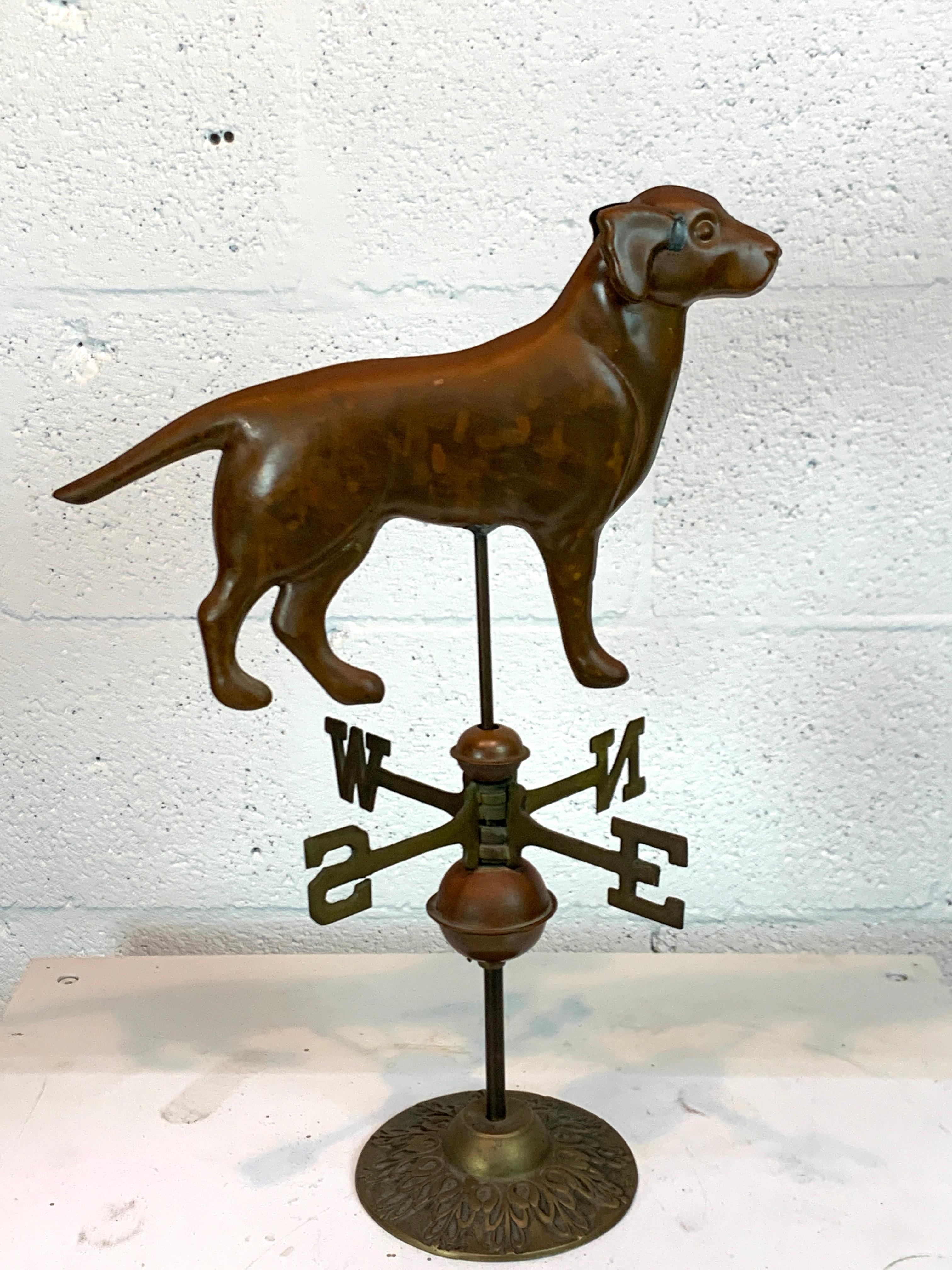 Vintage copper and brass tabletop model of a weathervane, well made, beautiful patina, moveable.
The dog alone measures: 13