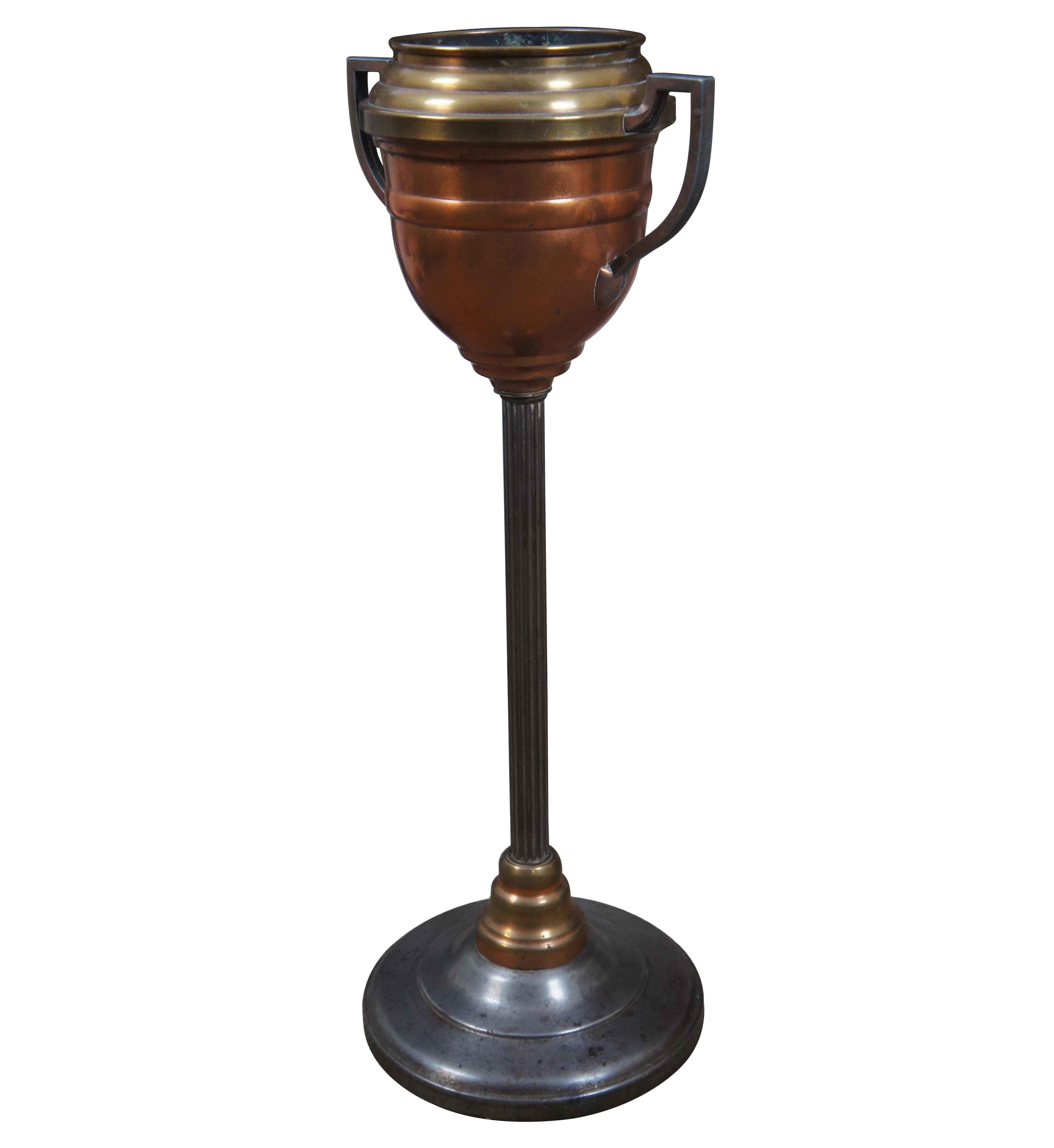 Neoclassical Vintage Copper & Brass Trophy Urn Champagne Wine Ice Bucket Cooler Stand