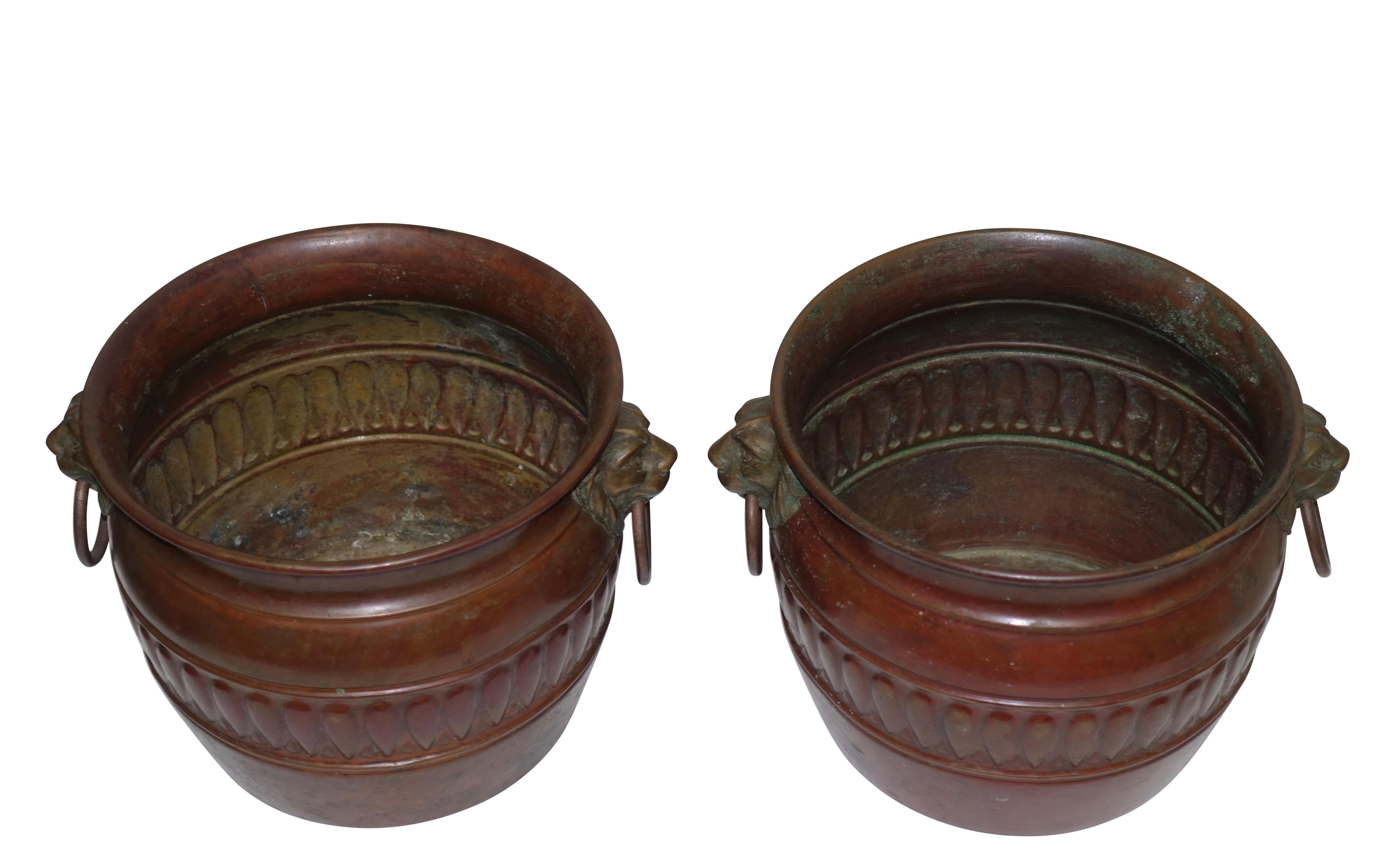 20th Century Vintage Copper Cachepots with Red Patinated Finish, Italian, circa 1930s
