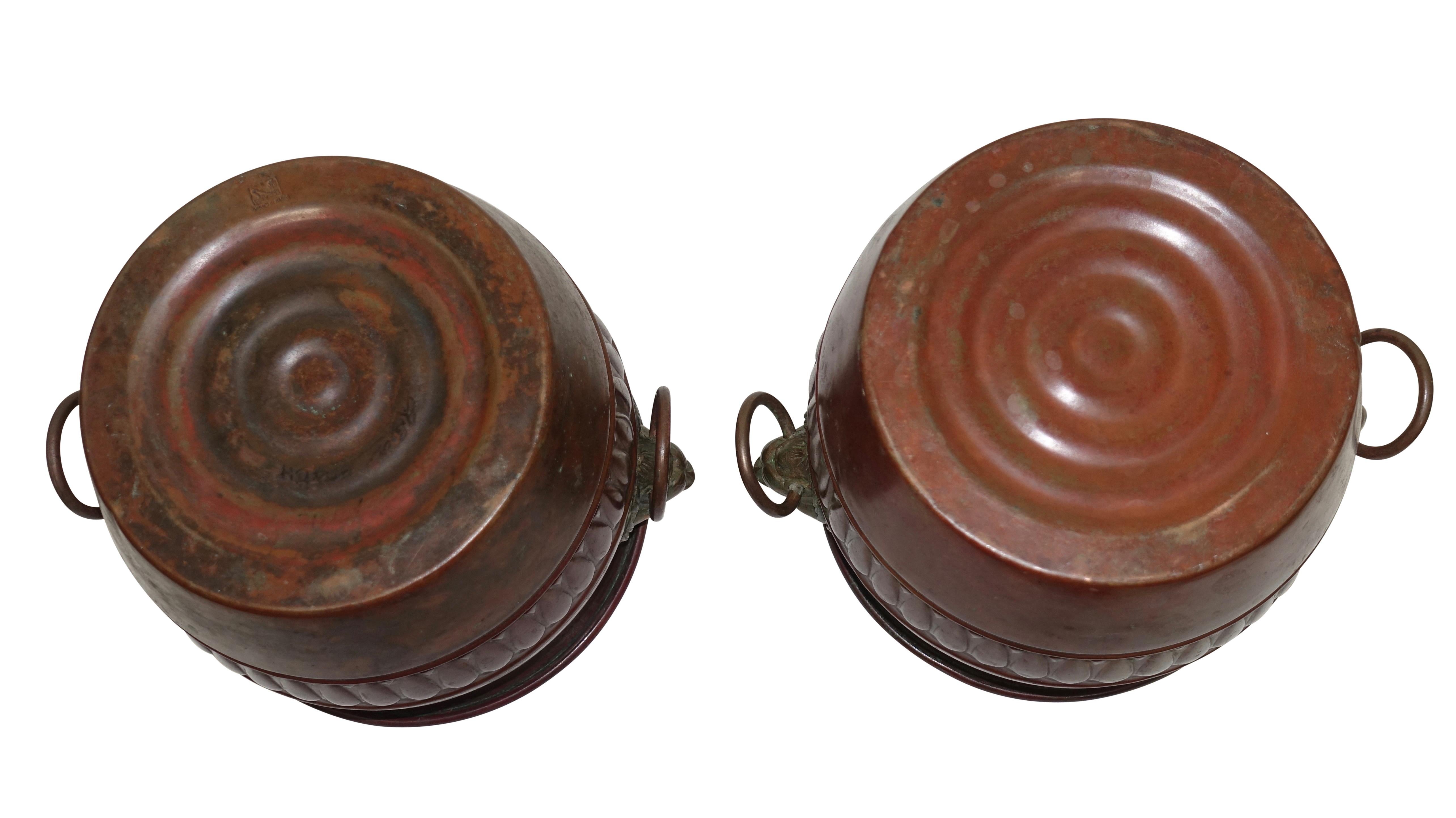 Vintage Copper Cachepots with Red Patinated Finish, Italian, circa 1930s 2