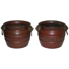Vintage Copper Cachepots with Red Patinated Finish, Italian, circa 1930s