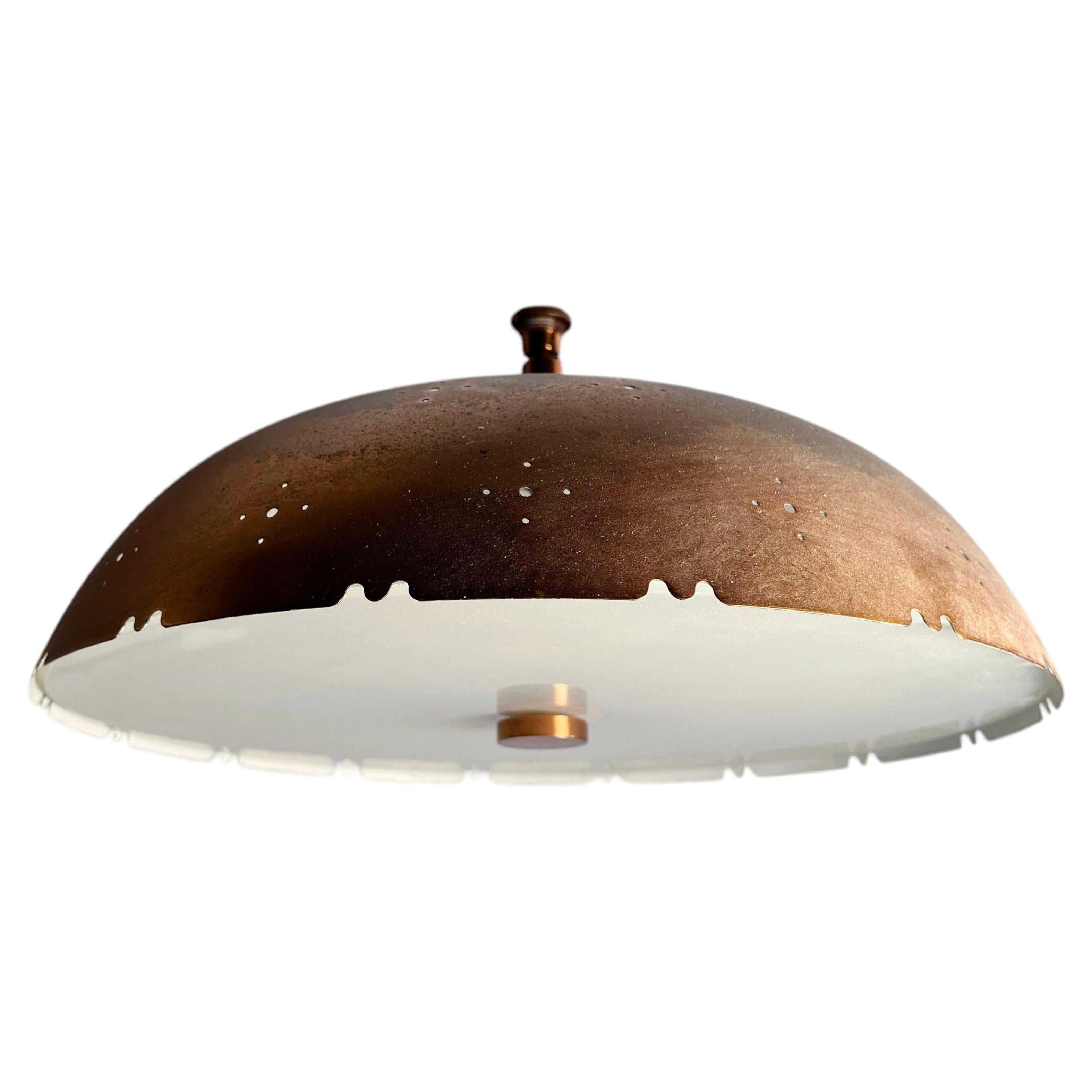 Lampada a sospensione da soffitto in rame vintage del 1950