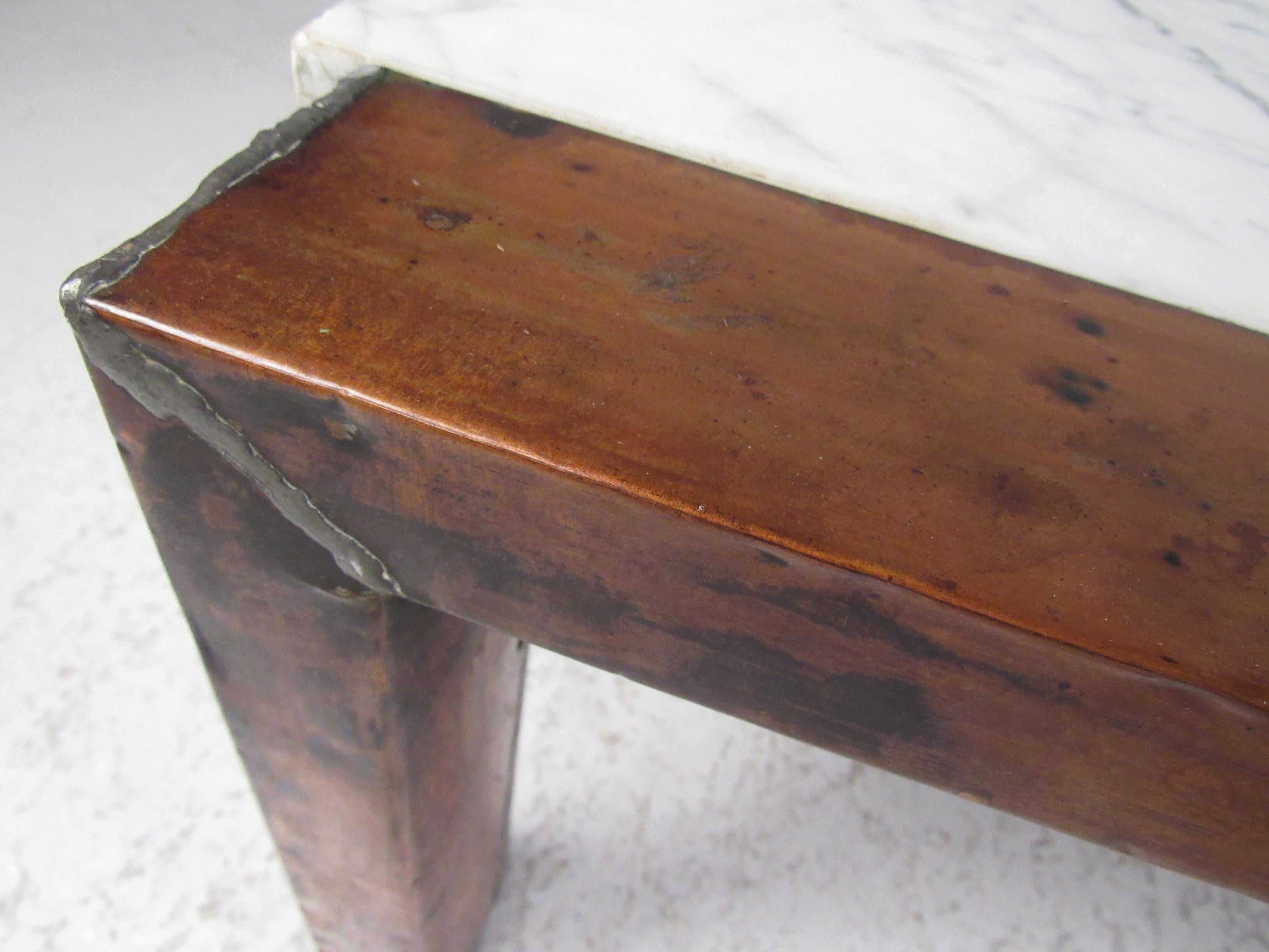 Vintage Copper Coffee Table with Marble Top For Sale 4