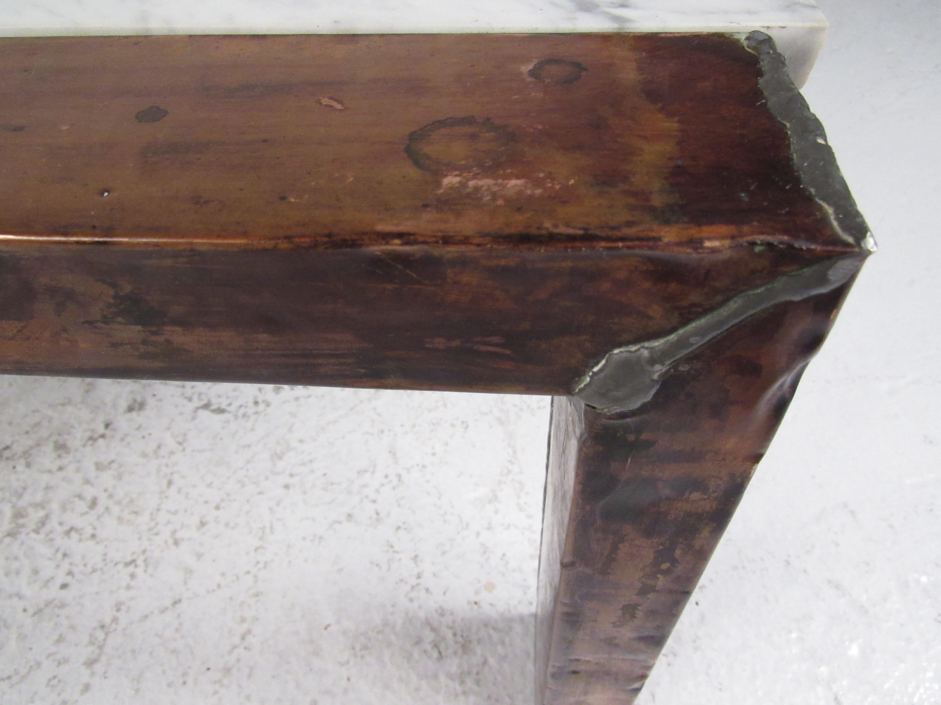 Vintage Copper Coffee Table with Marble Top For Sale 5