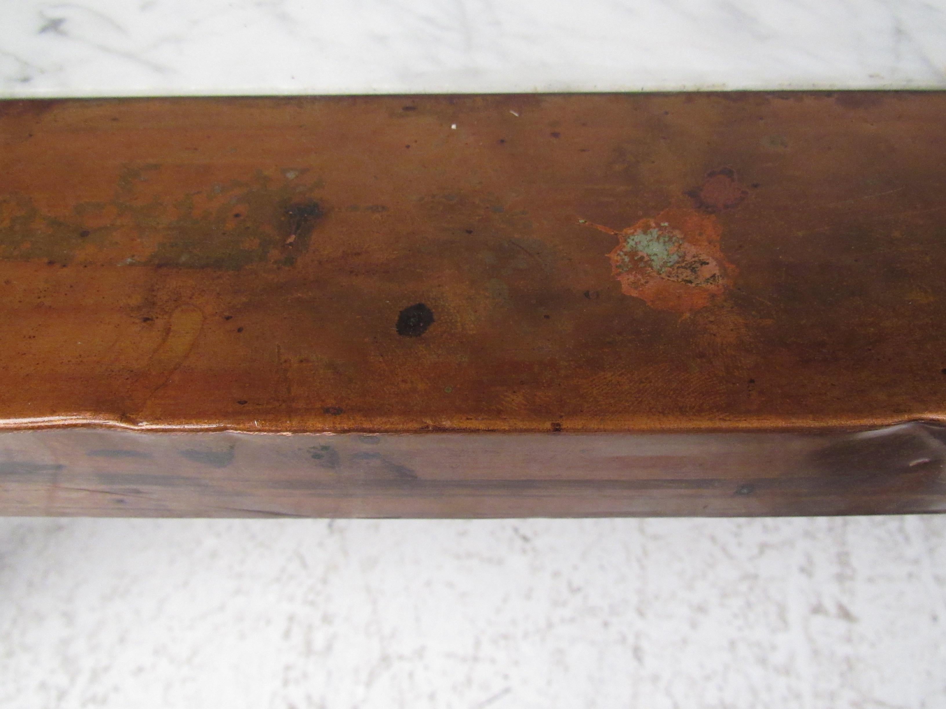 Vintage Copper Coffee Table with Marble Top For Sale 8