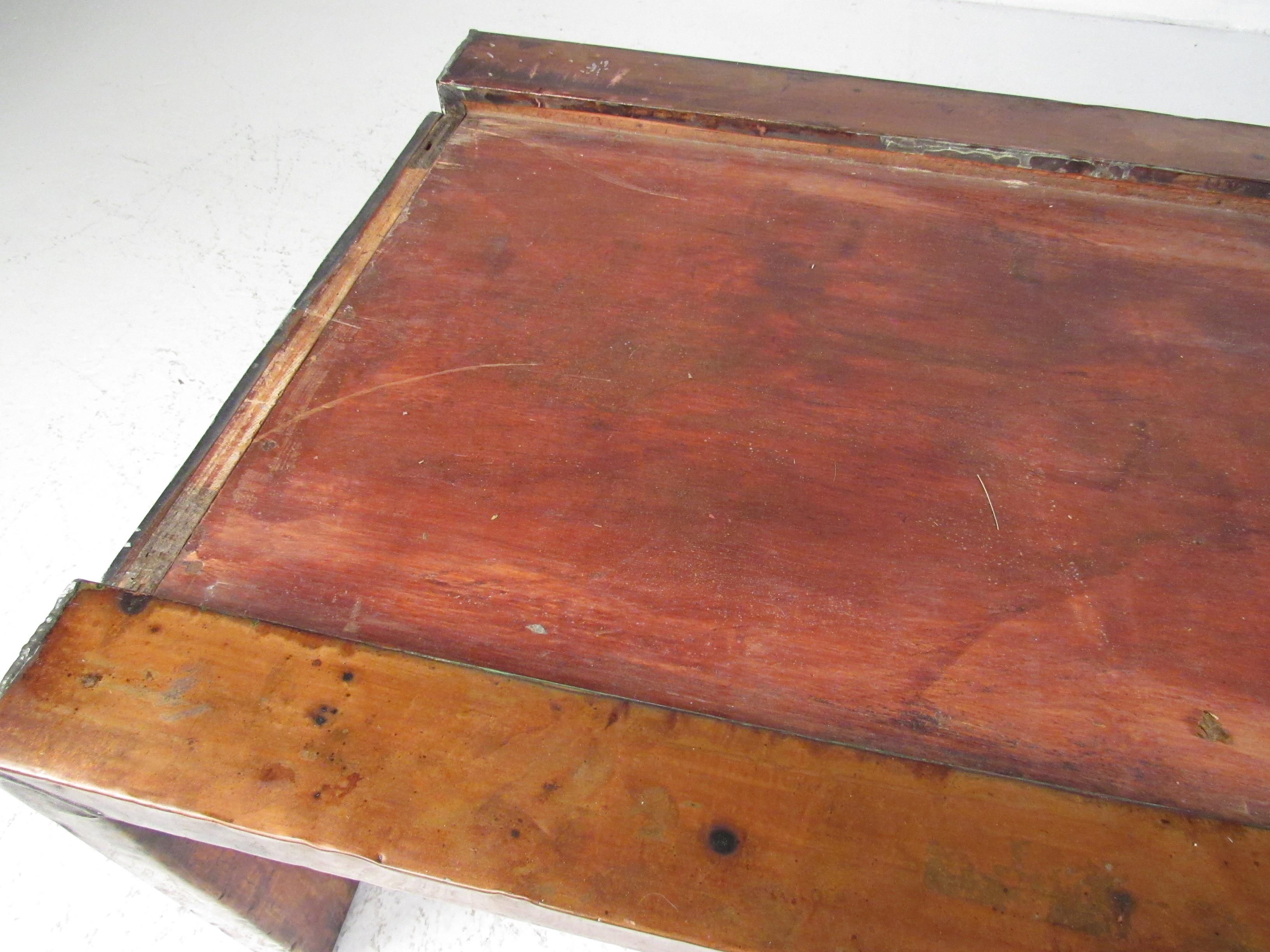 Vintage Copper Coffee Table with Marble Top For Sale 9