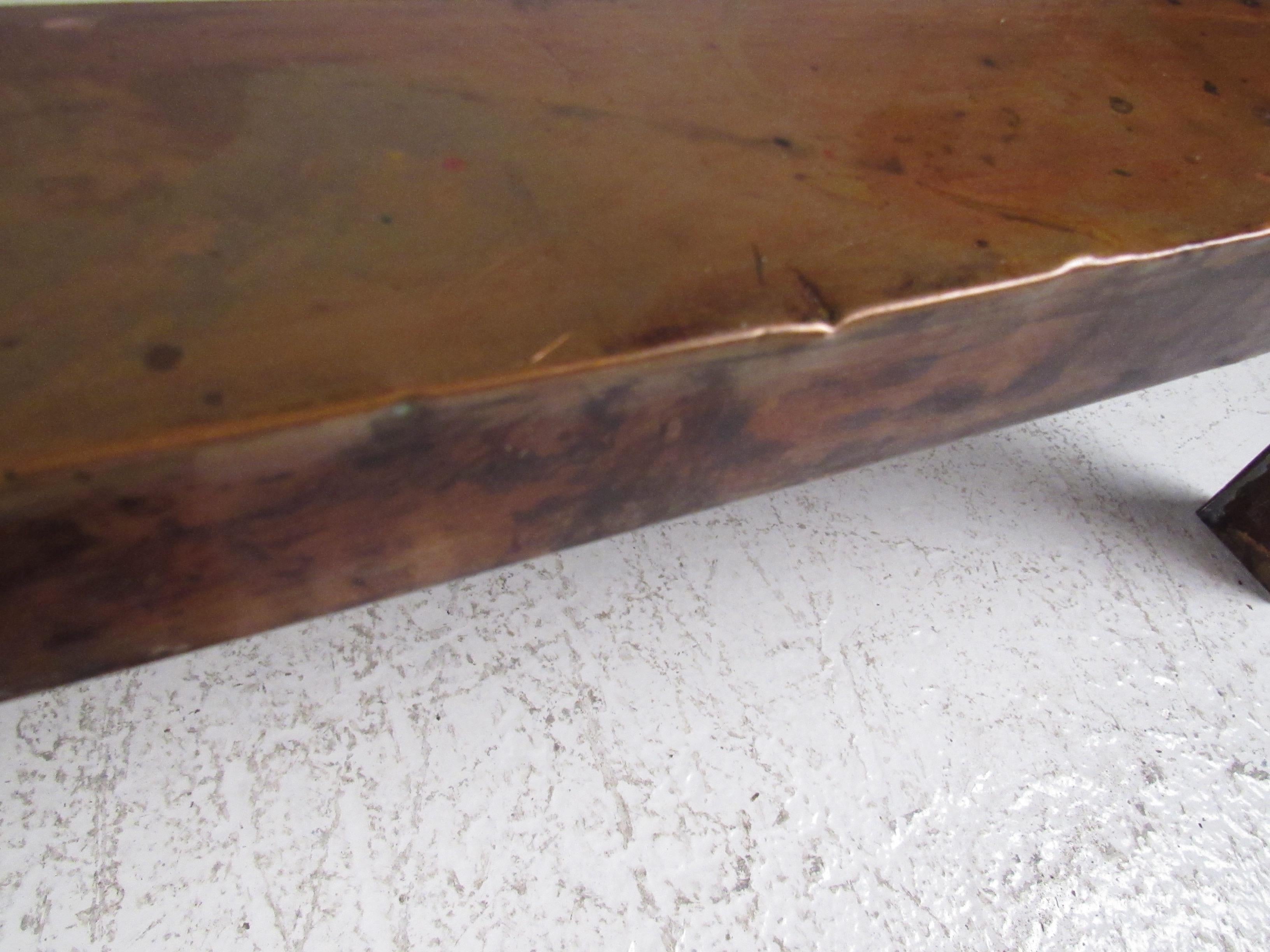 Vintage Copper Coffee Table with Marble Top For Sale 10