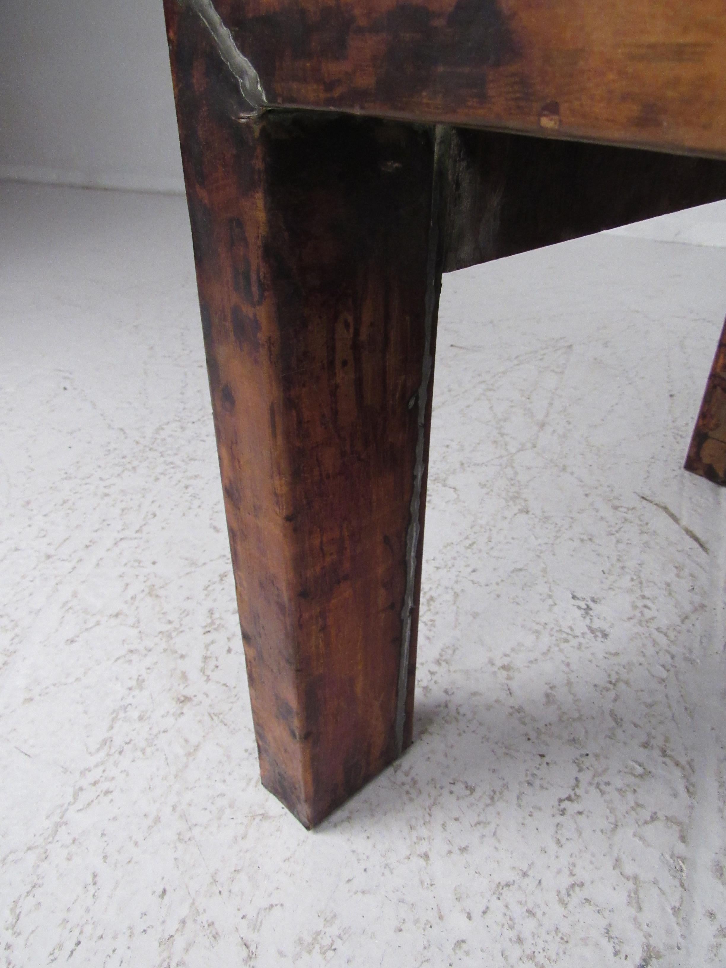 Vintage Copper Coffee Table with Marble Top For Sale 11