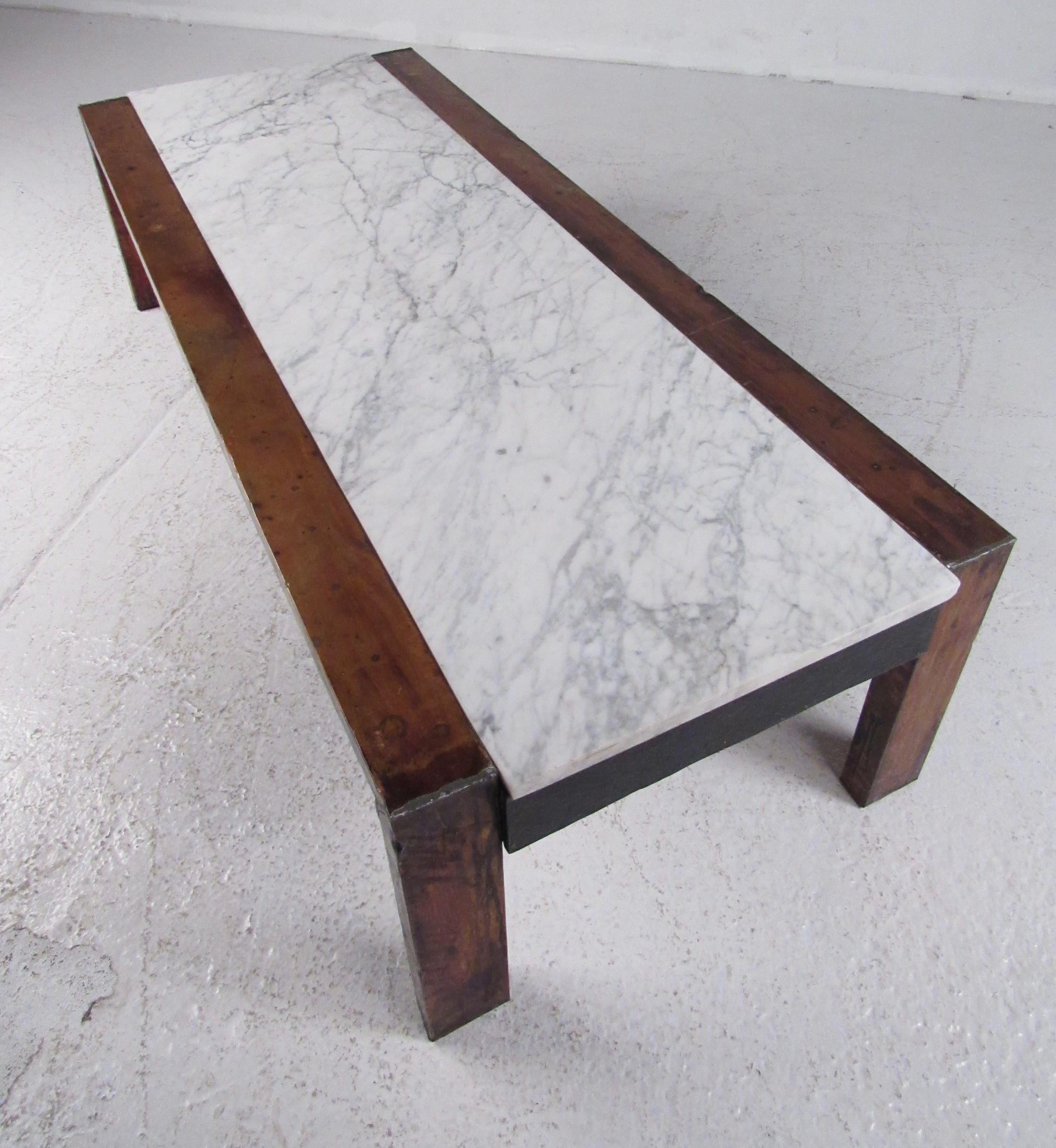 20th Century Vintage Copper Coffee Table with Marble Top For Sale