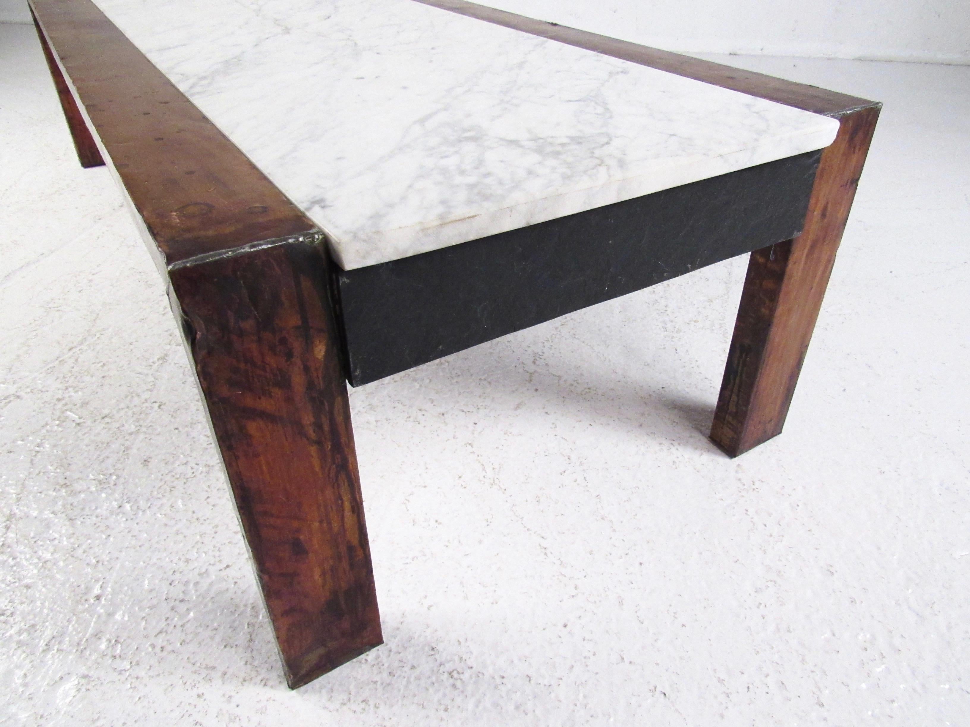 Vintage Copper Coffee Table with Marble Top For Sale 1