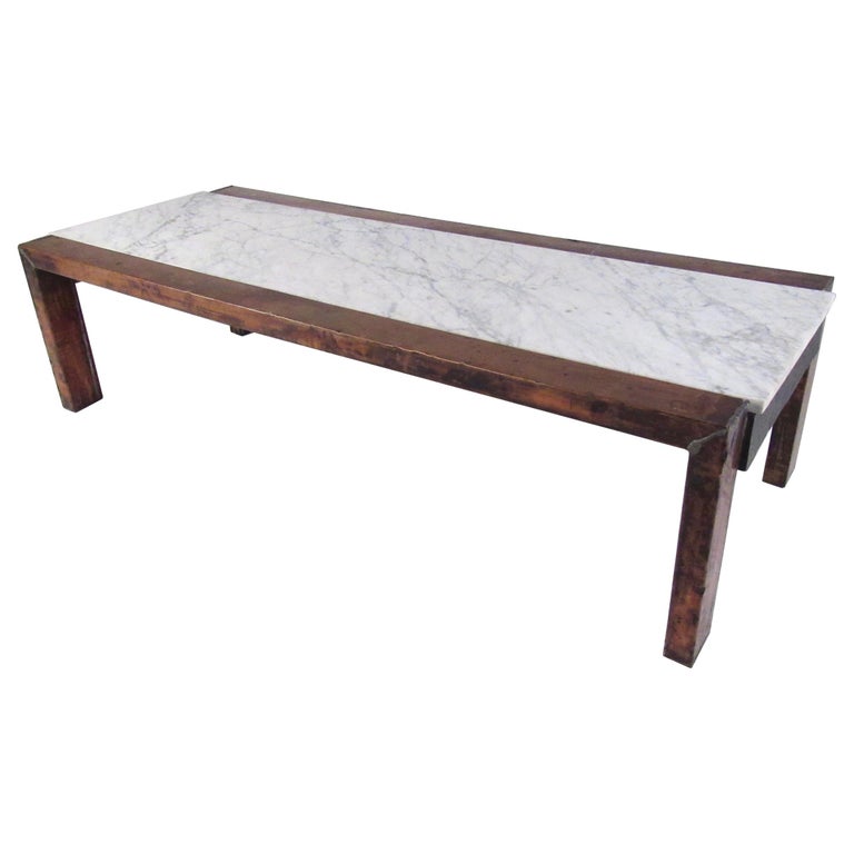 Vintage Copper Coffee Table with Marble Top For Sale at 1stDibs