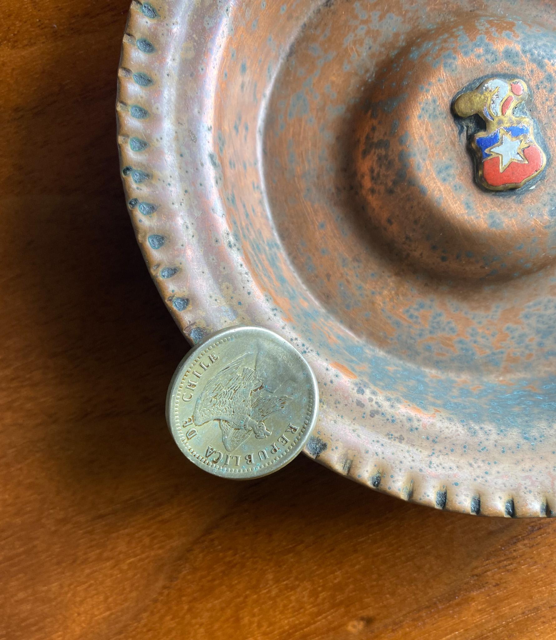 Vintage Aschenbecher aus Kupfer und Münzen, Chile, 1950er Jahre  im Angebot 3