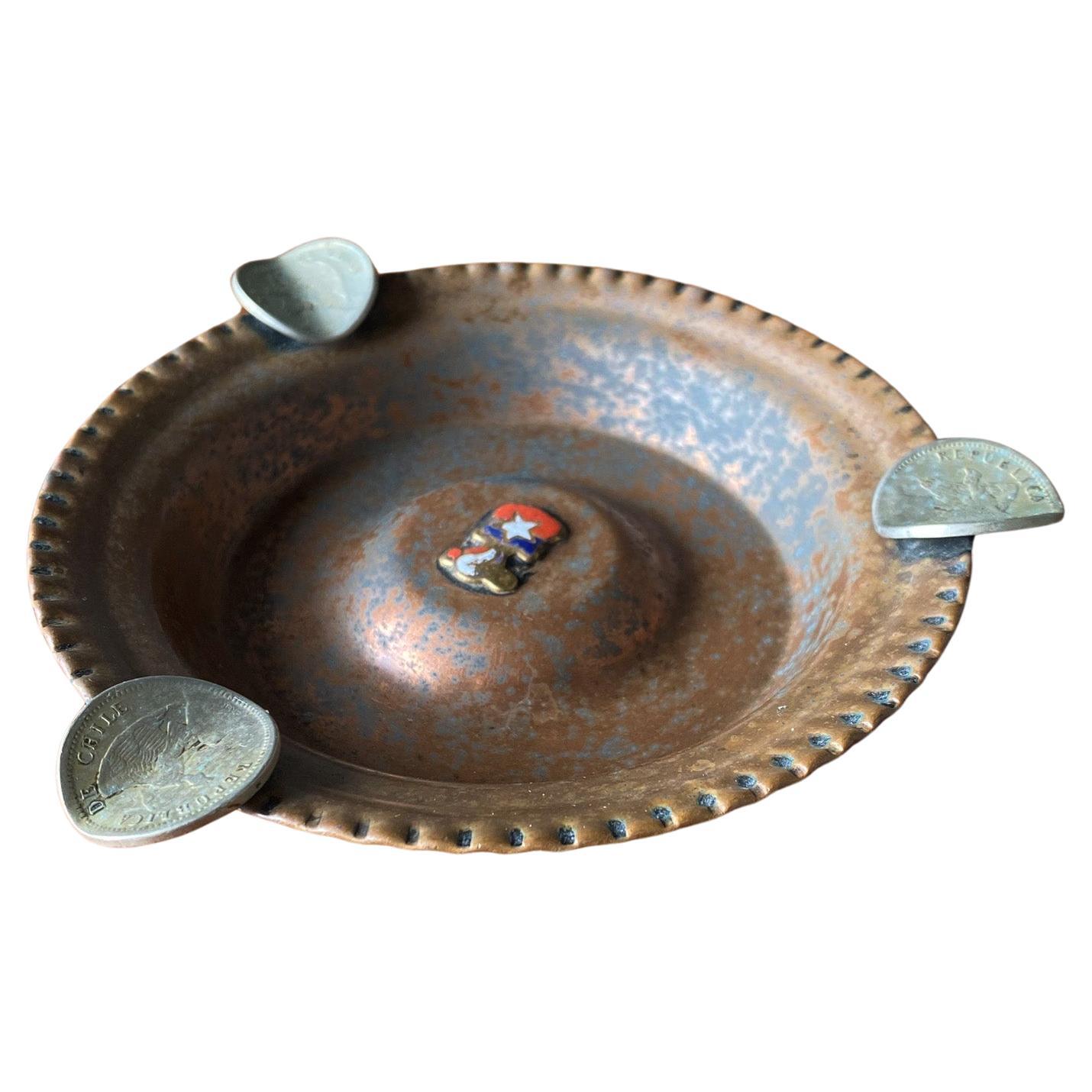 Vintage Copper & Coins Ashtray, Chile, 1950's  For Sale