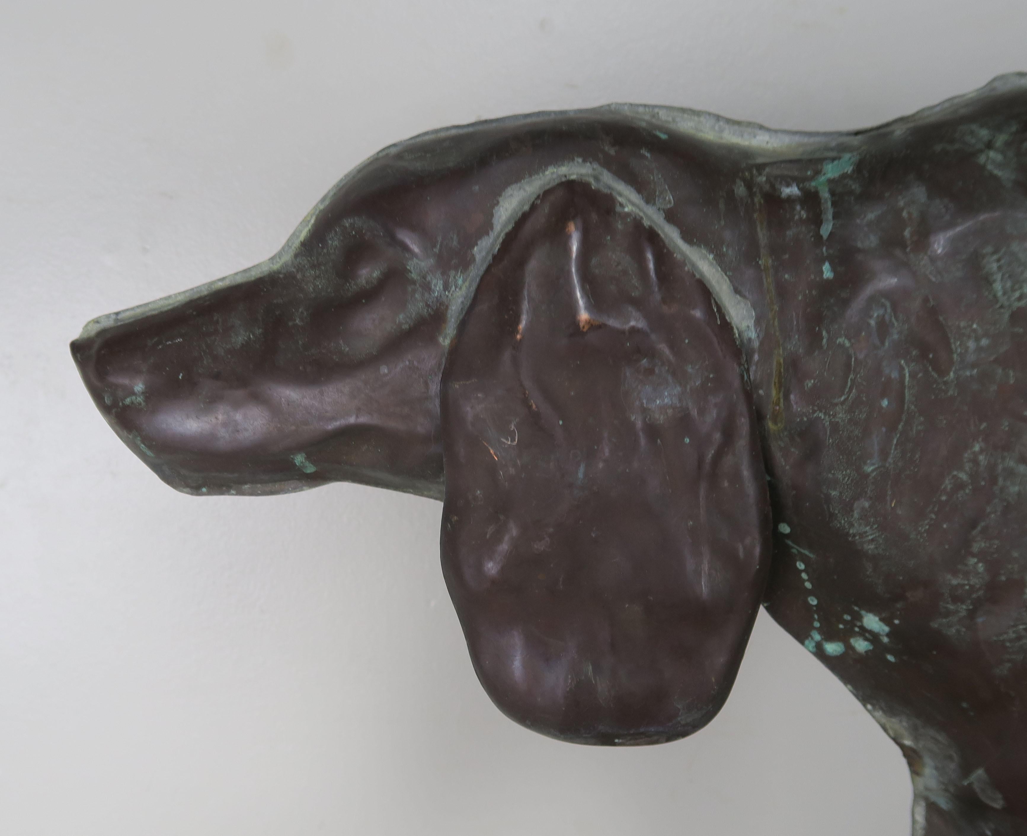 Folk Art Vintage Copper Dog Weathervane Mounted on Iron and Wood Base
