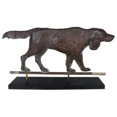 Vintage Copper Dog Weathervane Mounted on Iron and Wood Base