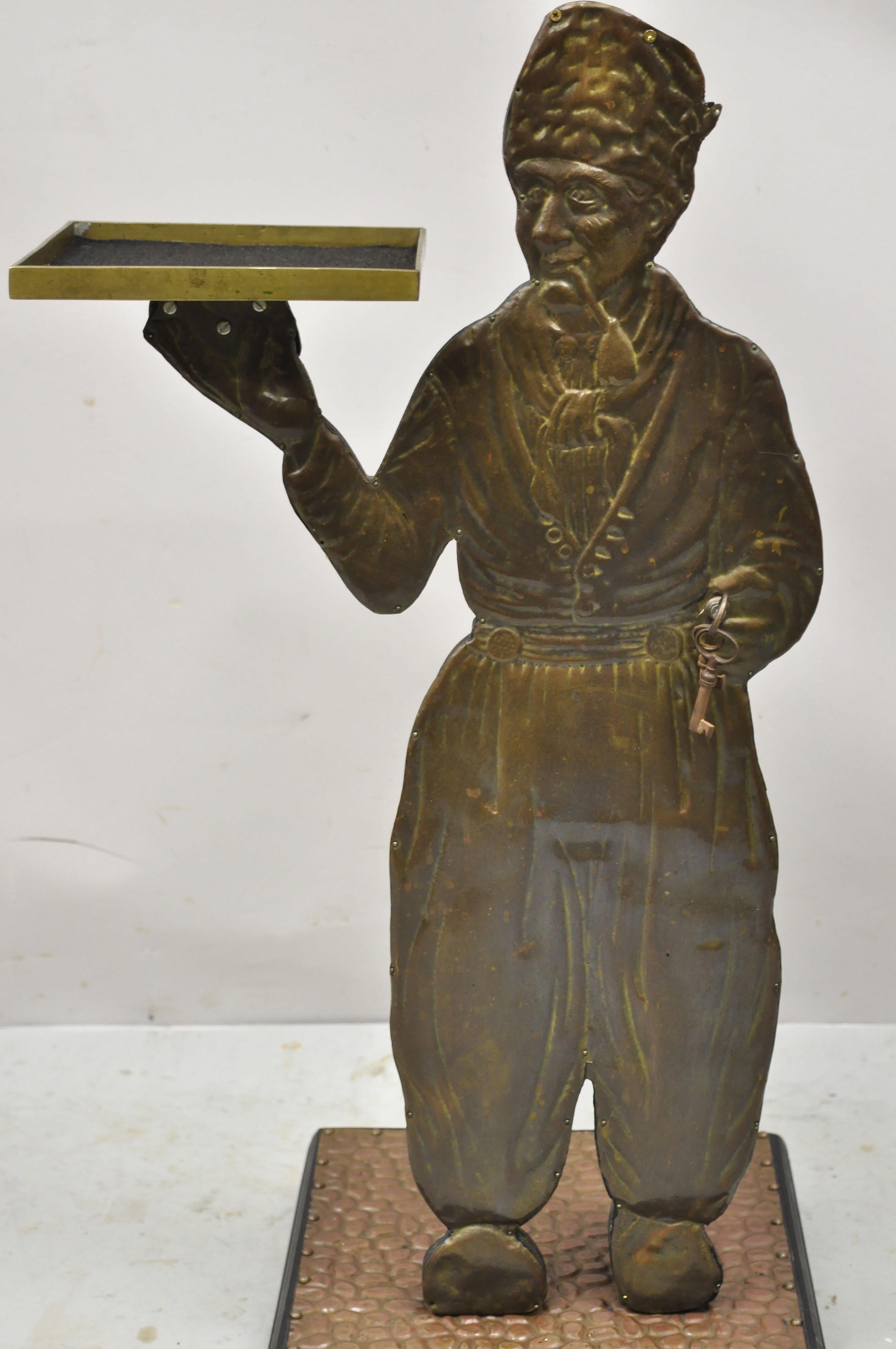 Renaissance Vintage Copper Dutch Man Figure Entry Hall Key Change Dish Stand Holder For Sale