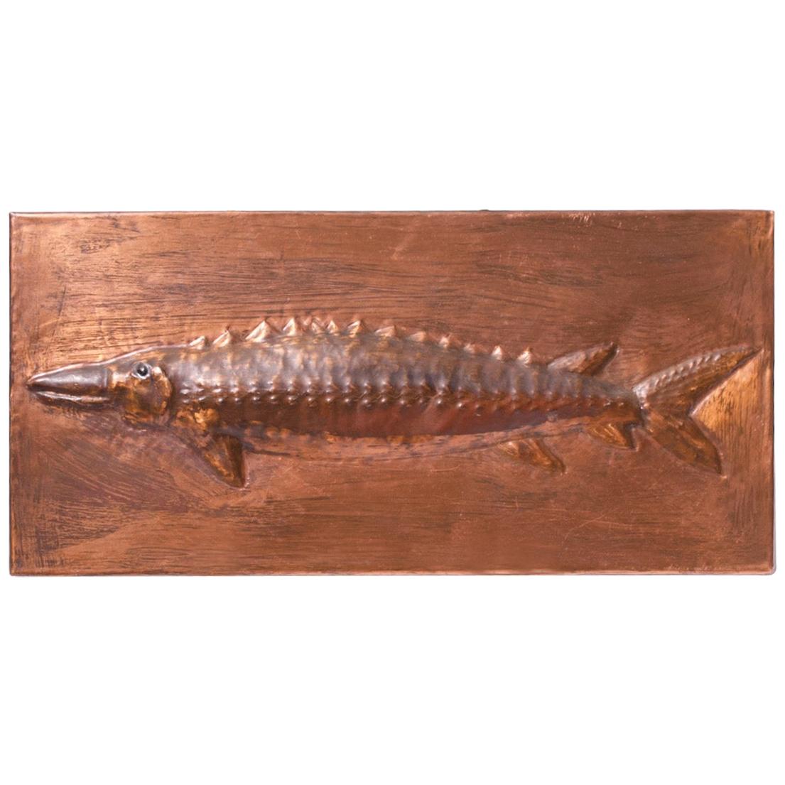 Vintage Kupfer "Fisch" Plakette im Angebot