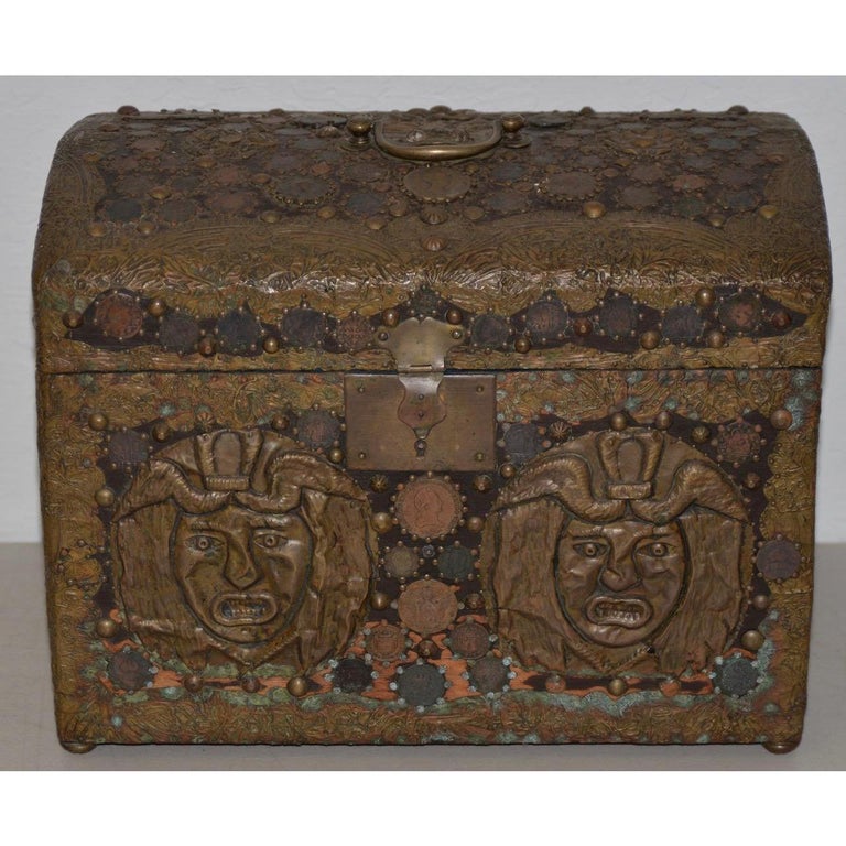 Hand-Crafted Vintage Copper Folk Art Box, circa 1940s For Sale