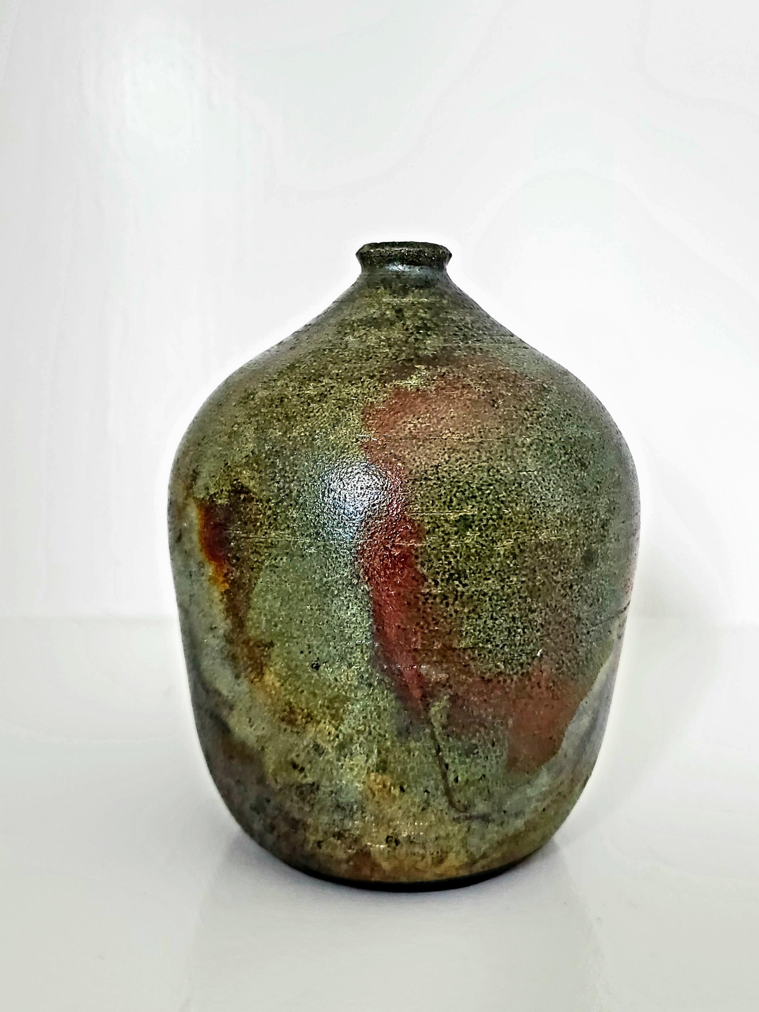 Vintage Copper Glazed Raku Pottery Bud Vase For Sale at 1stDibs