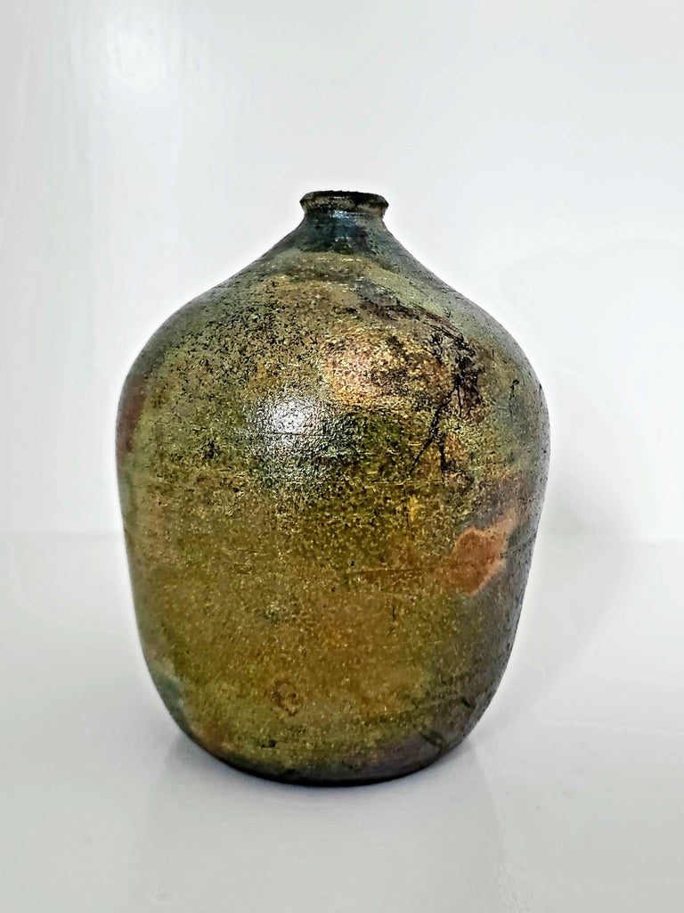 Vintage Copper Glazed Raku Pottery Bud Vase For Sale at 1stDibs