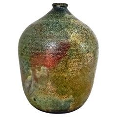 Vintage Copper Glazed Raku Pottery Vase Signed Swan