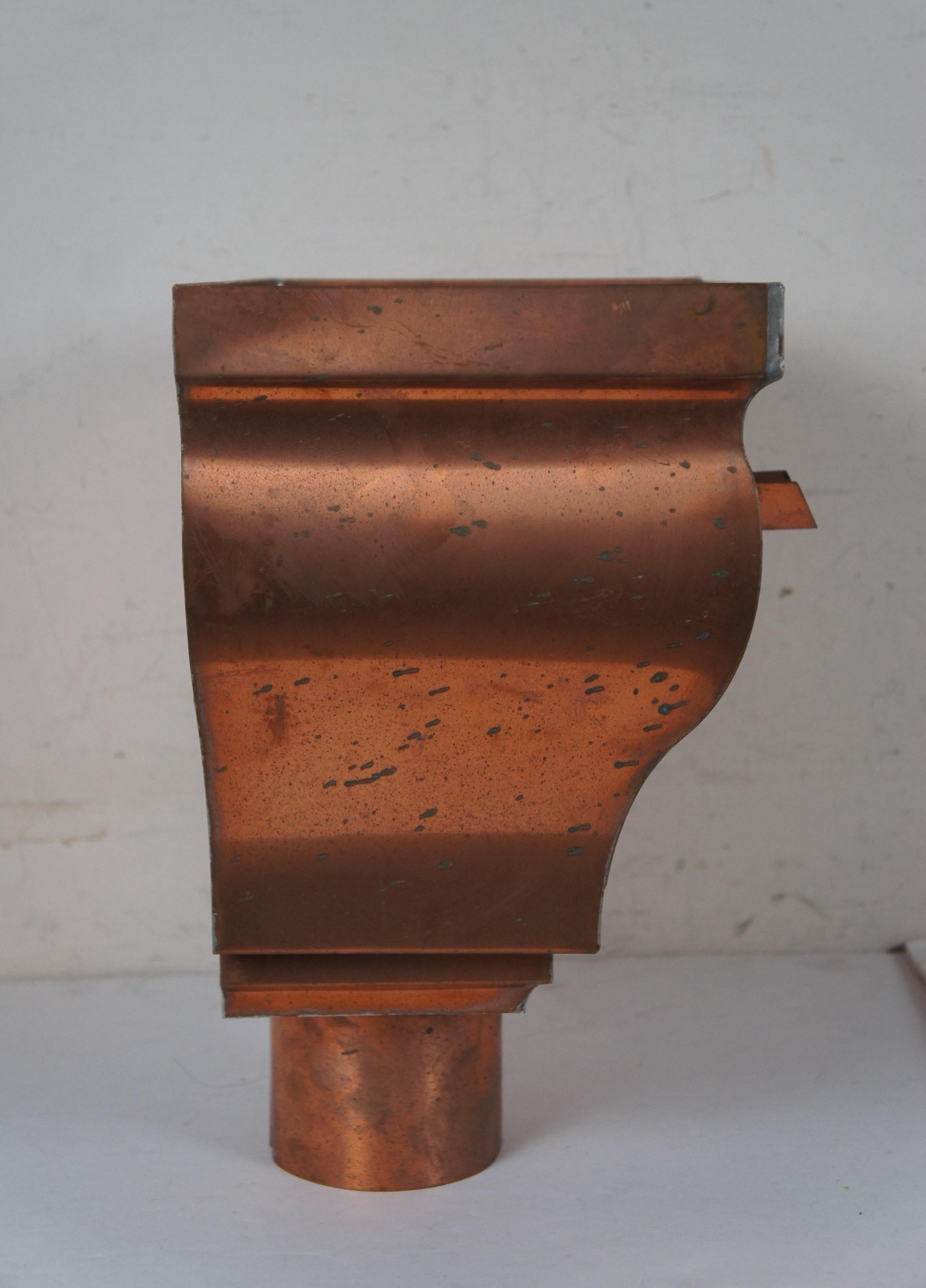 Vintage Copper Gutter Leader Head Hopper w/ Overflow Pipe Outlet Downspout 14