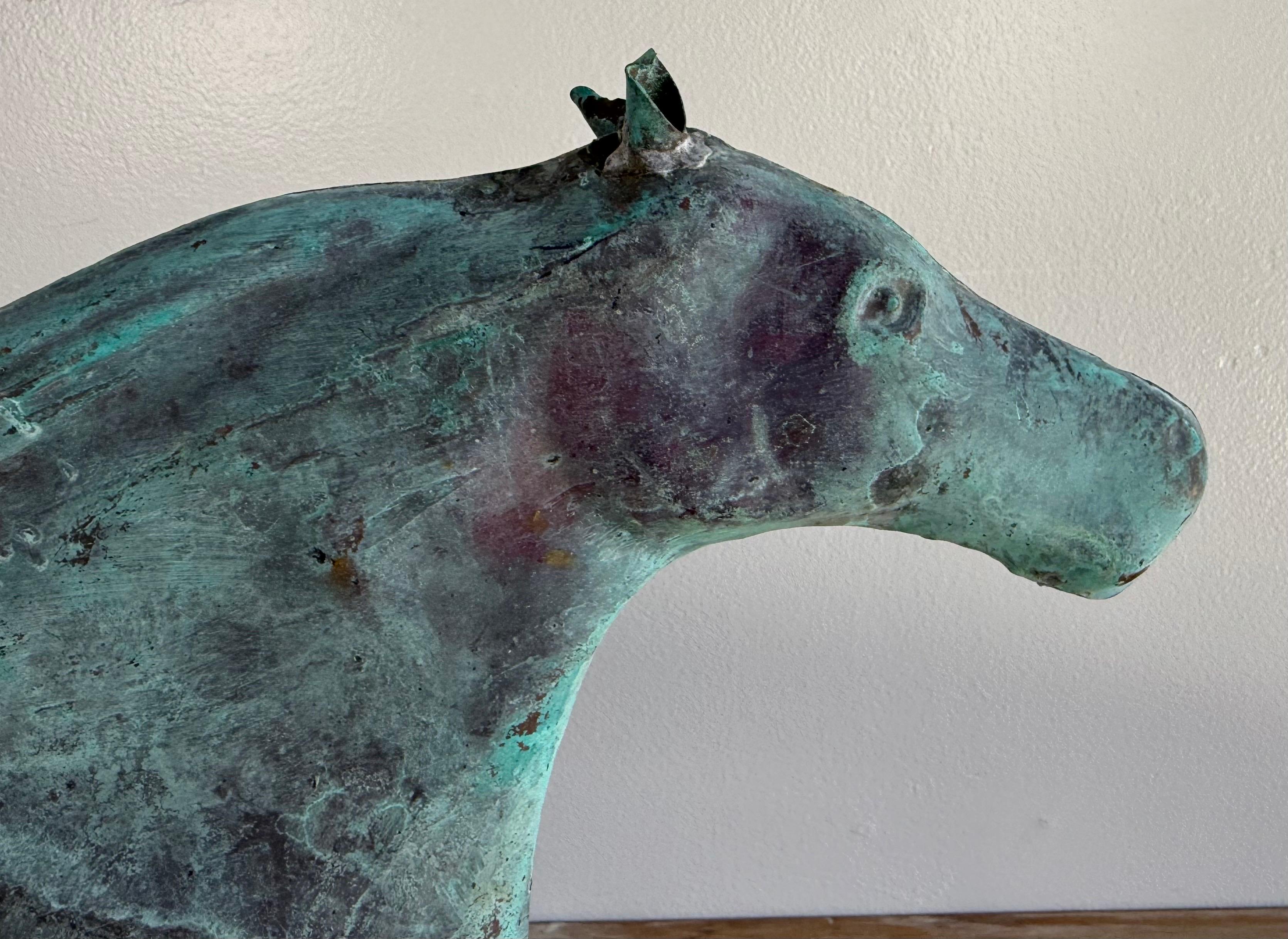 Vintage Copper Horse Weathervane In Distressed Condition For Sale In Los Angeles, CA