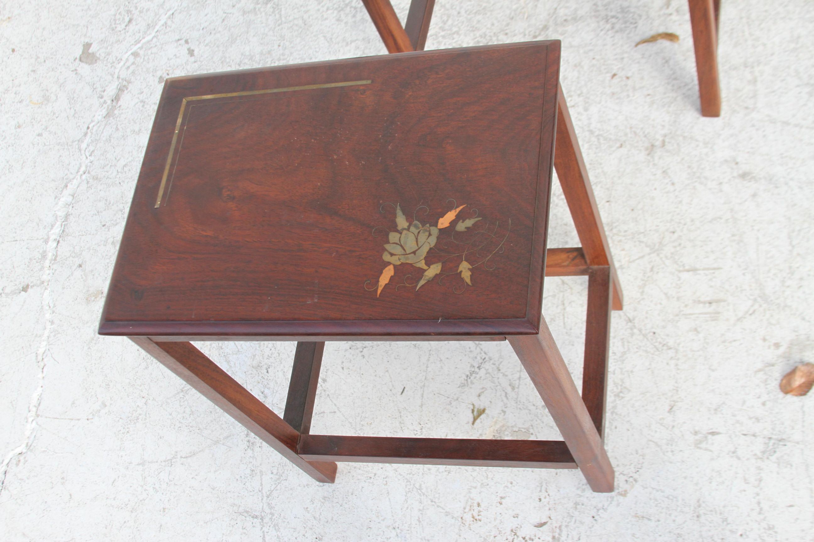 Inlay Vintage Copper Inlaid Nesting Tables For Sale