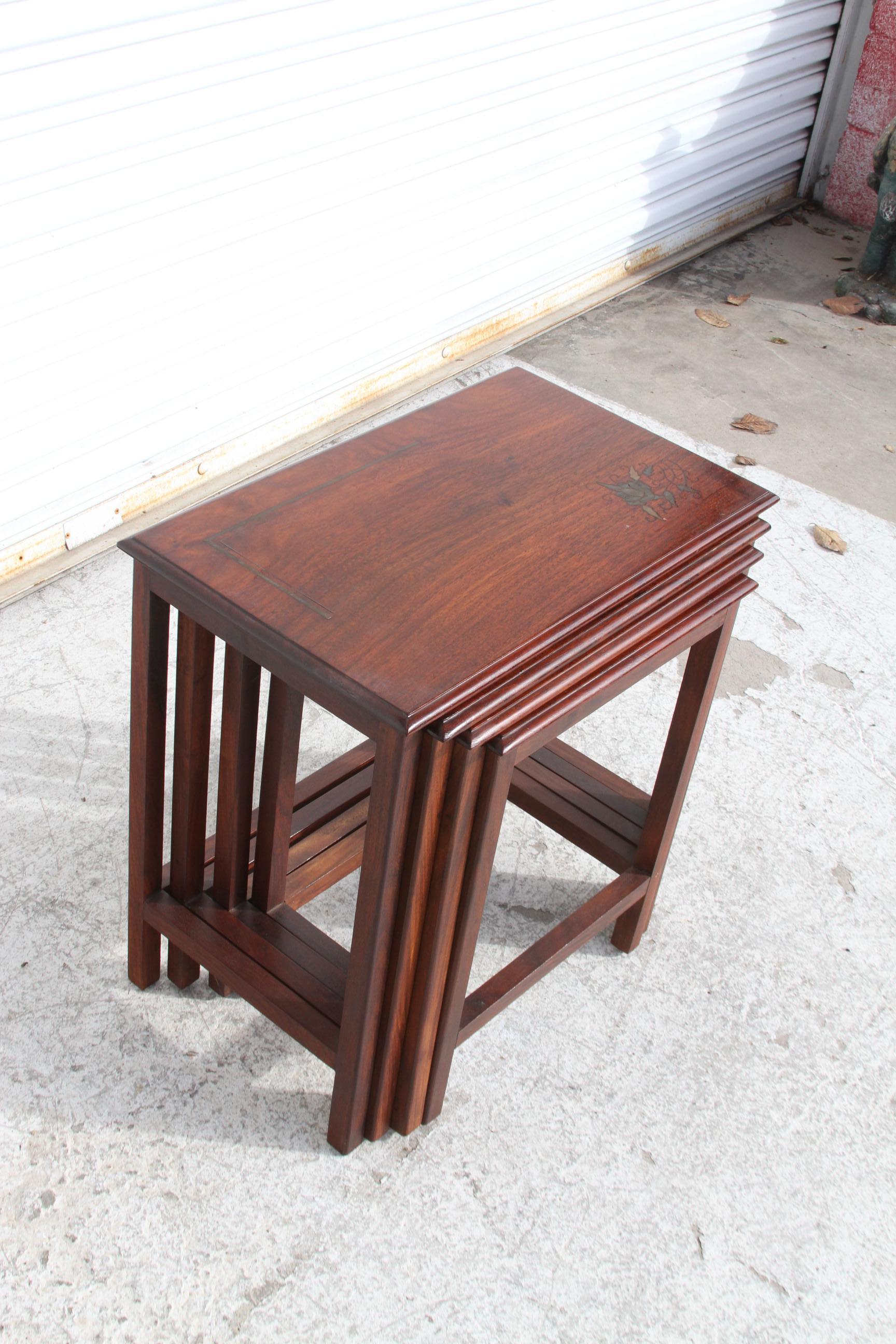 20th Century Vintage Copper Inlaid Nesting Tables For Sale
