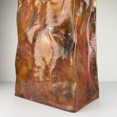 Vintage Copper Magazine Rack "Shopper Bag" with Brass Handles, Italy 1970s