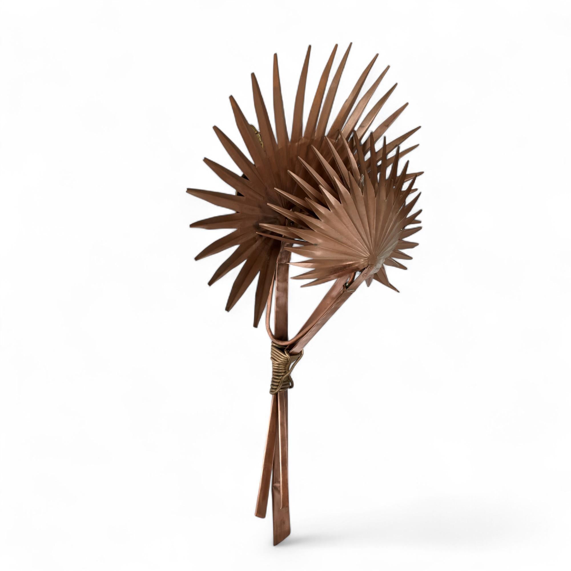 Contemporary Vintage Copper Palm Leaf Wall Sconce For Sale