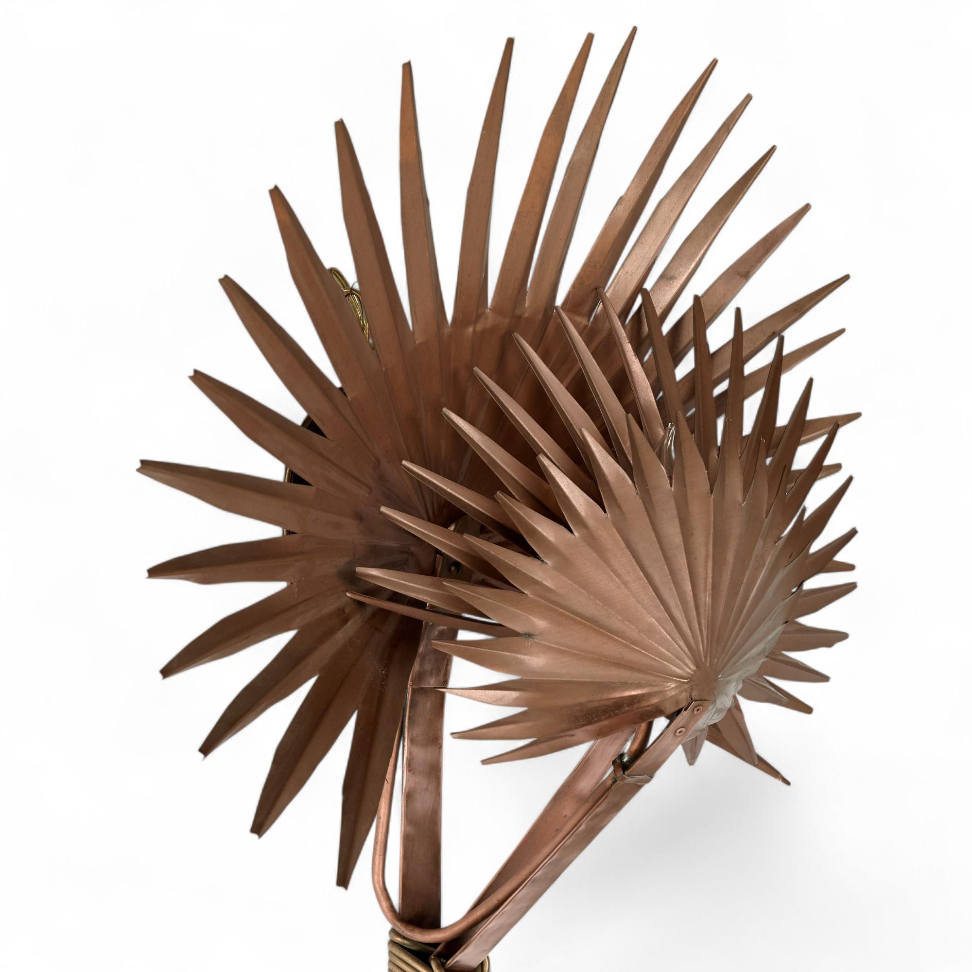Vintage Copper Palm Leaf Wall Sconce For Sale 1