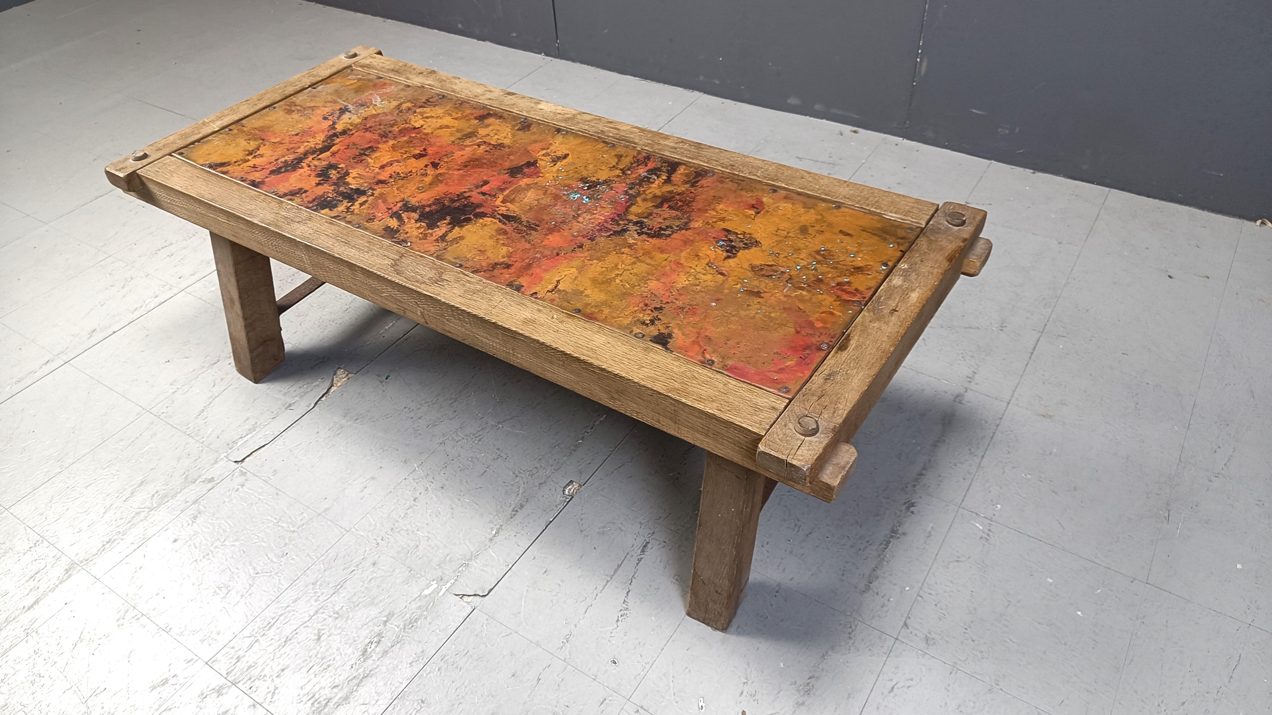 Vintage copper plated brutalist coffee table, 1970s For Sale 3