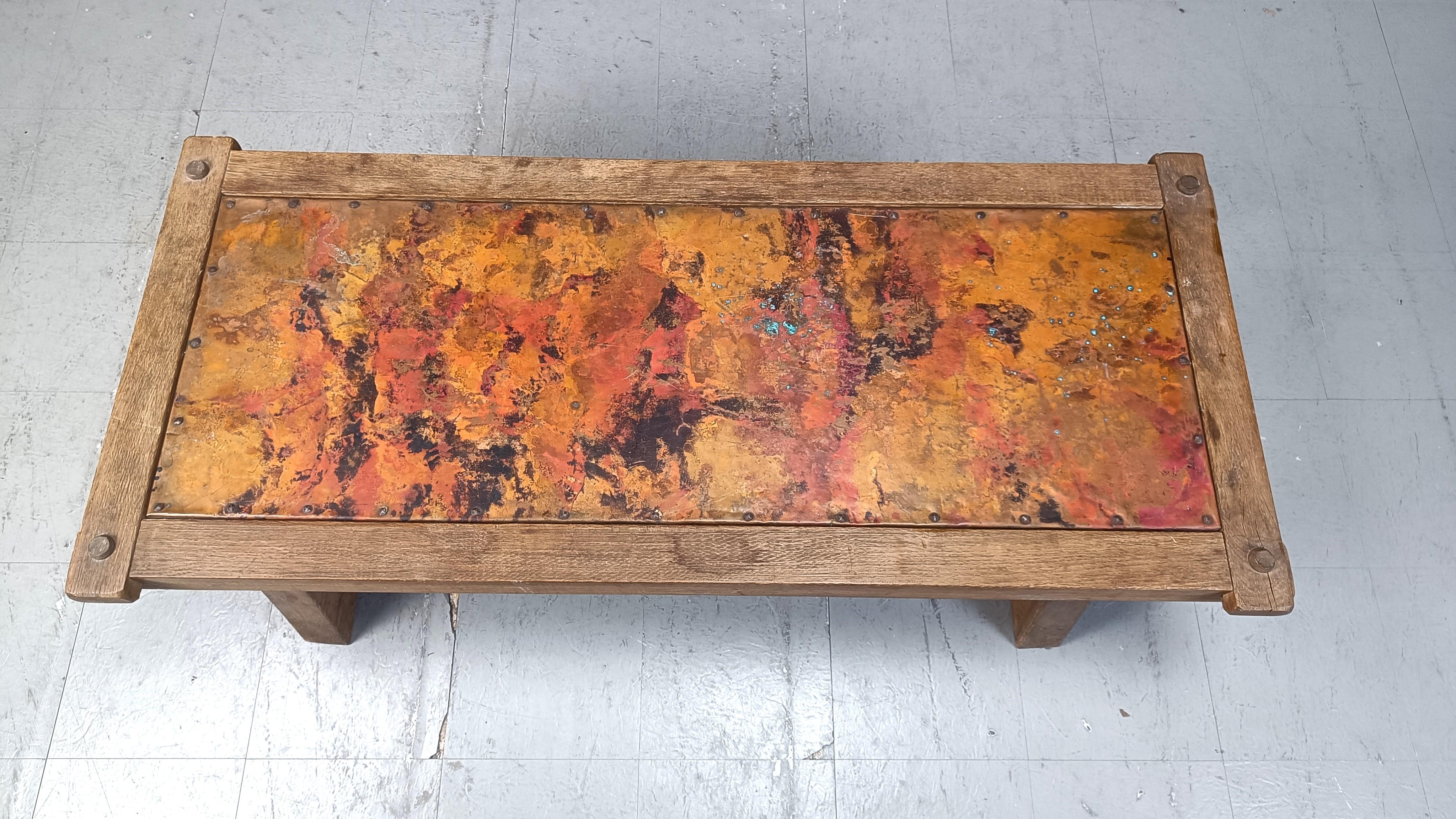 Vintage copper plated brutalist coffee table, 1970s For Sale 5