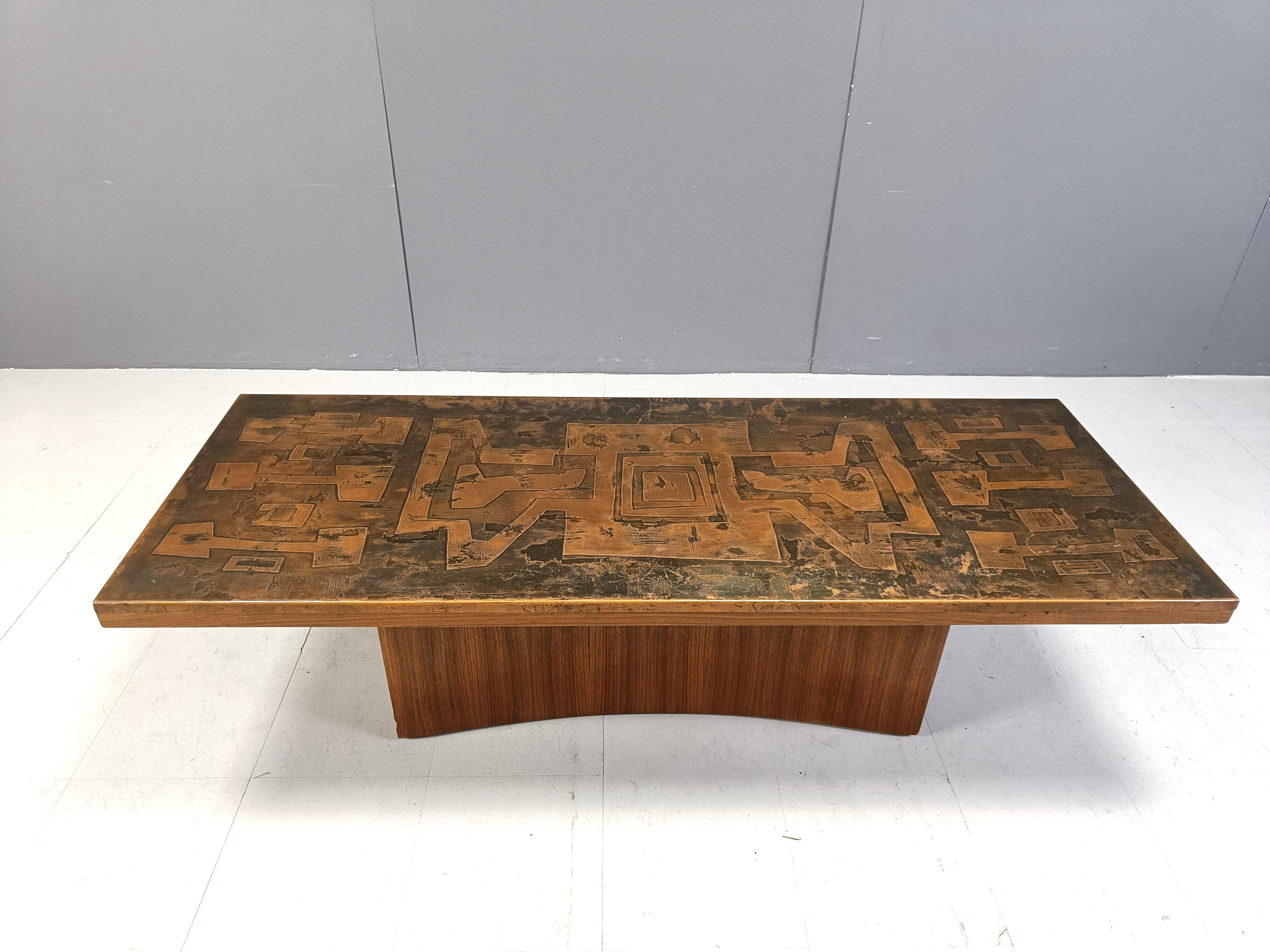 Brutalist Vintage copper plated brutalist coffee table, 1970s