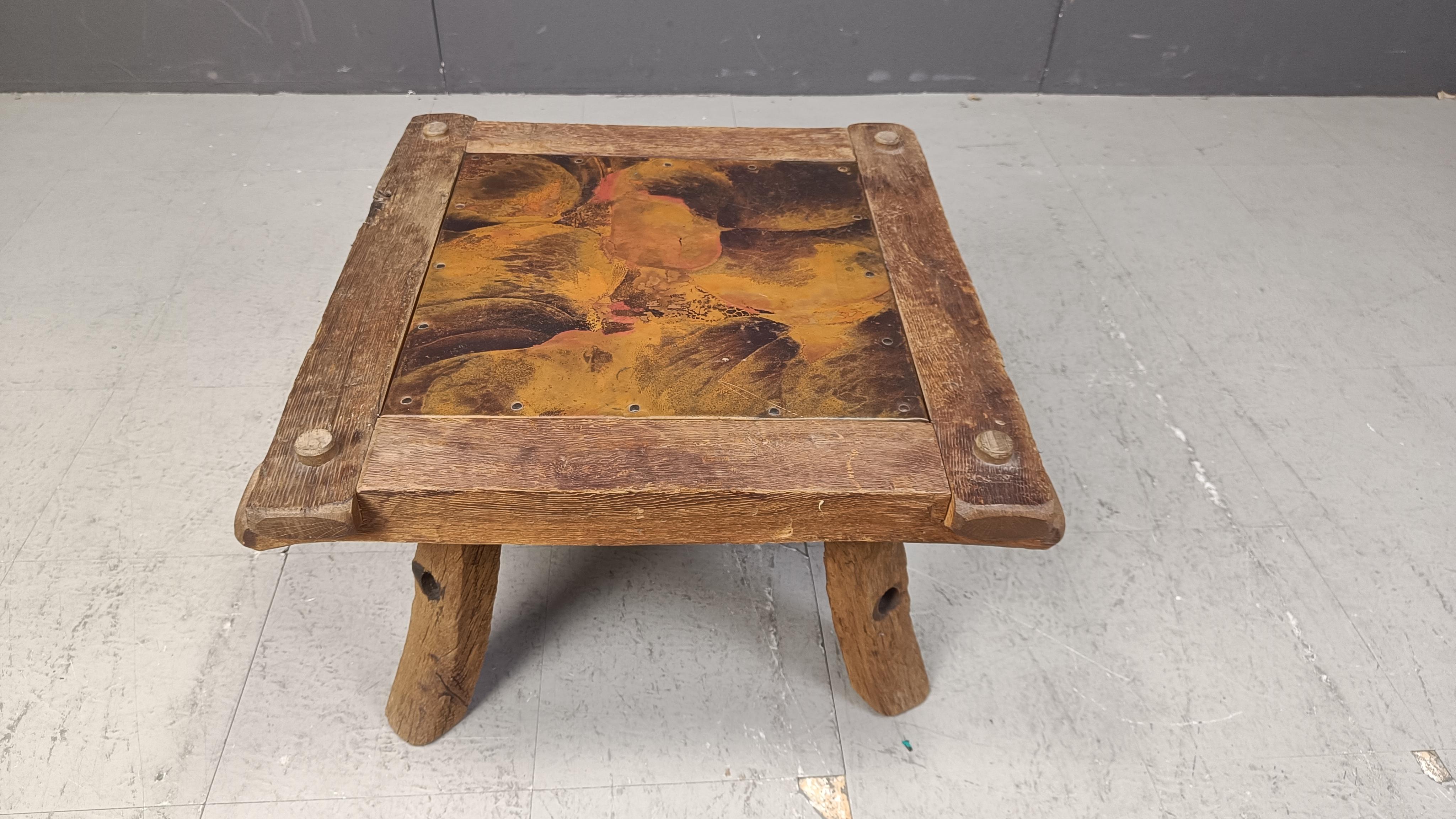 Rustic Vintage copper plated brutalist coffee table, 1970s For Sale